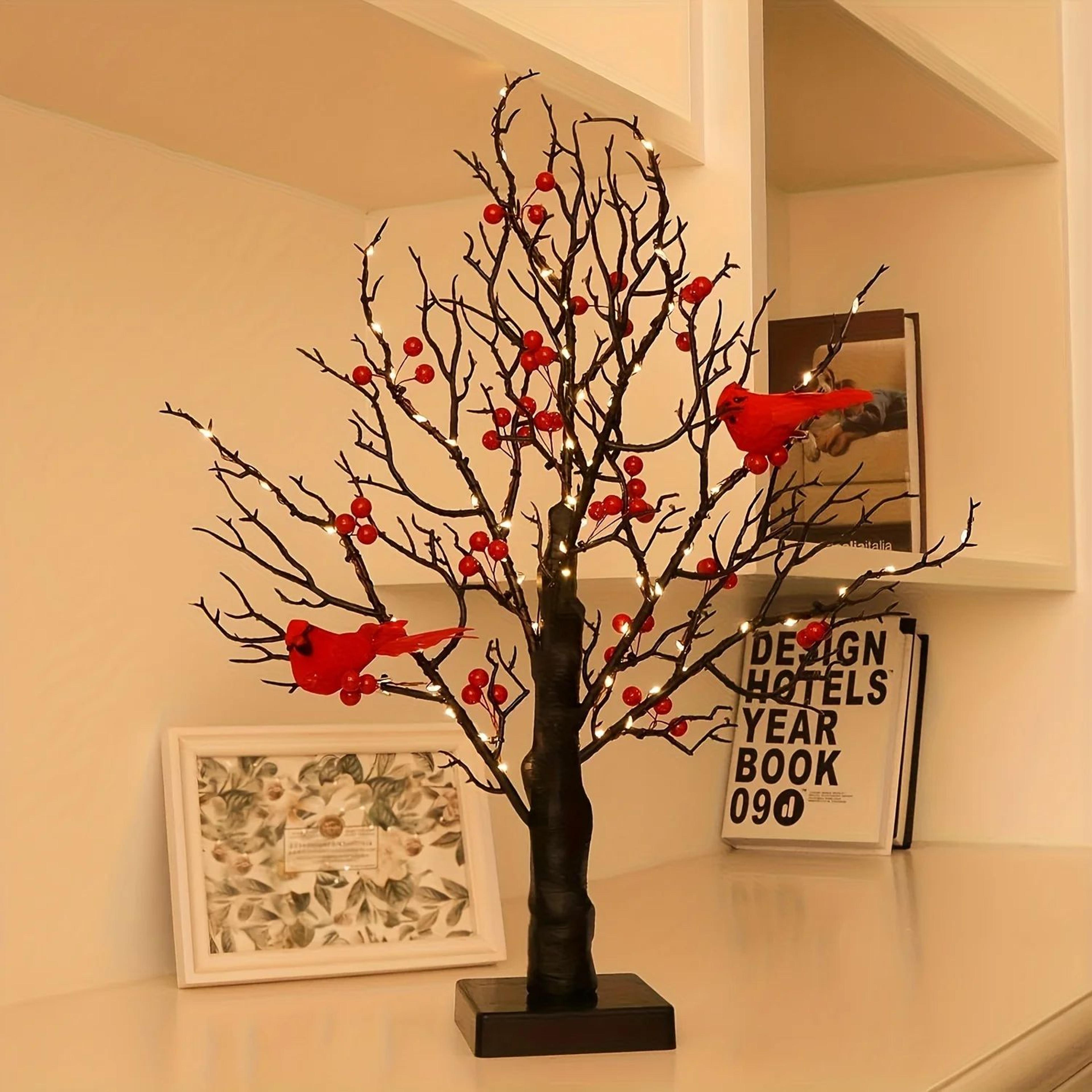 21Inch LED Bonsai Tree With Red Birds  Lighted Artificial Birch Decor For Christmas  Home 1