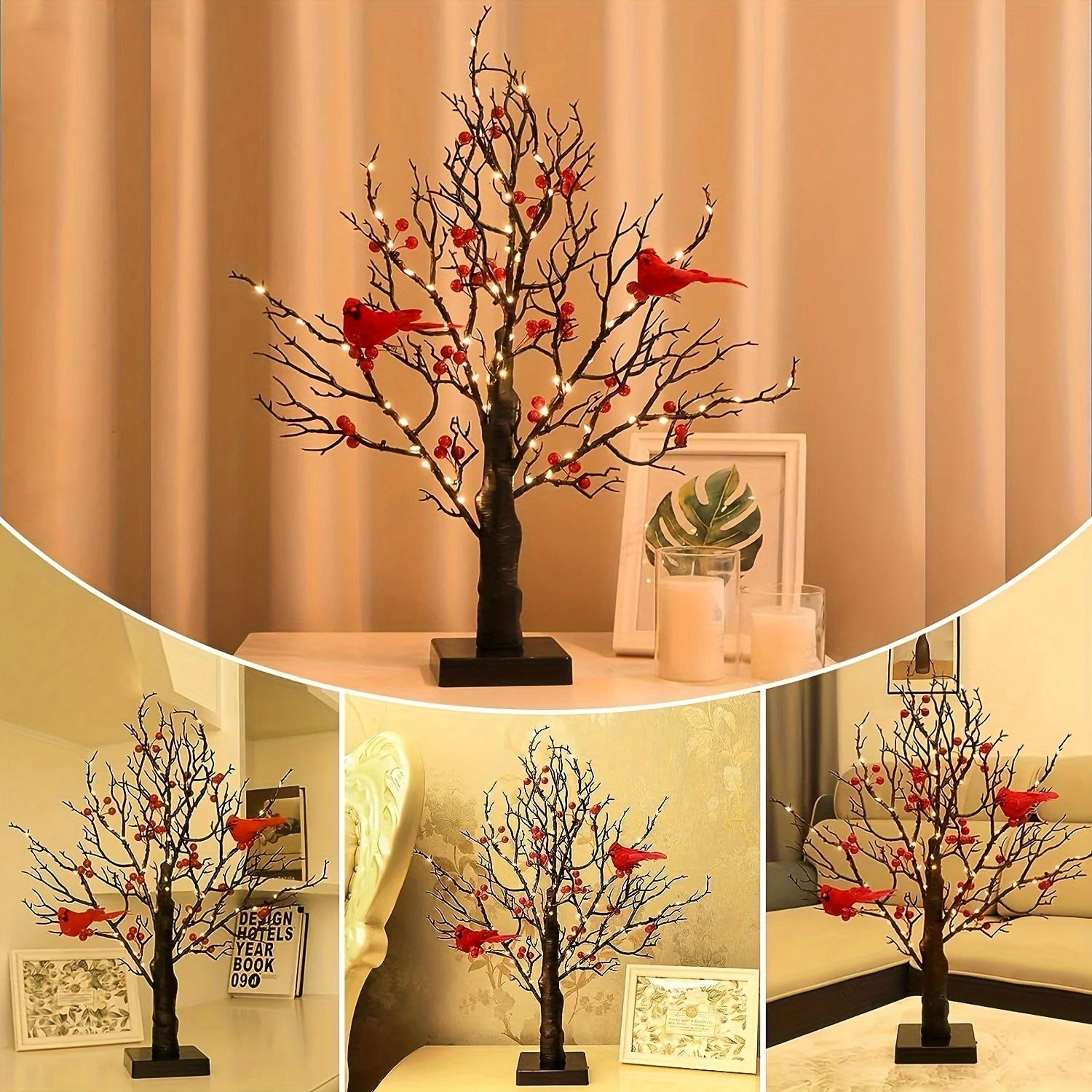 21Inch LED Bonsai Tree With Red Birds  Lighted Artificial Birch Decor For Christmas  Home 3