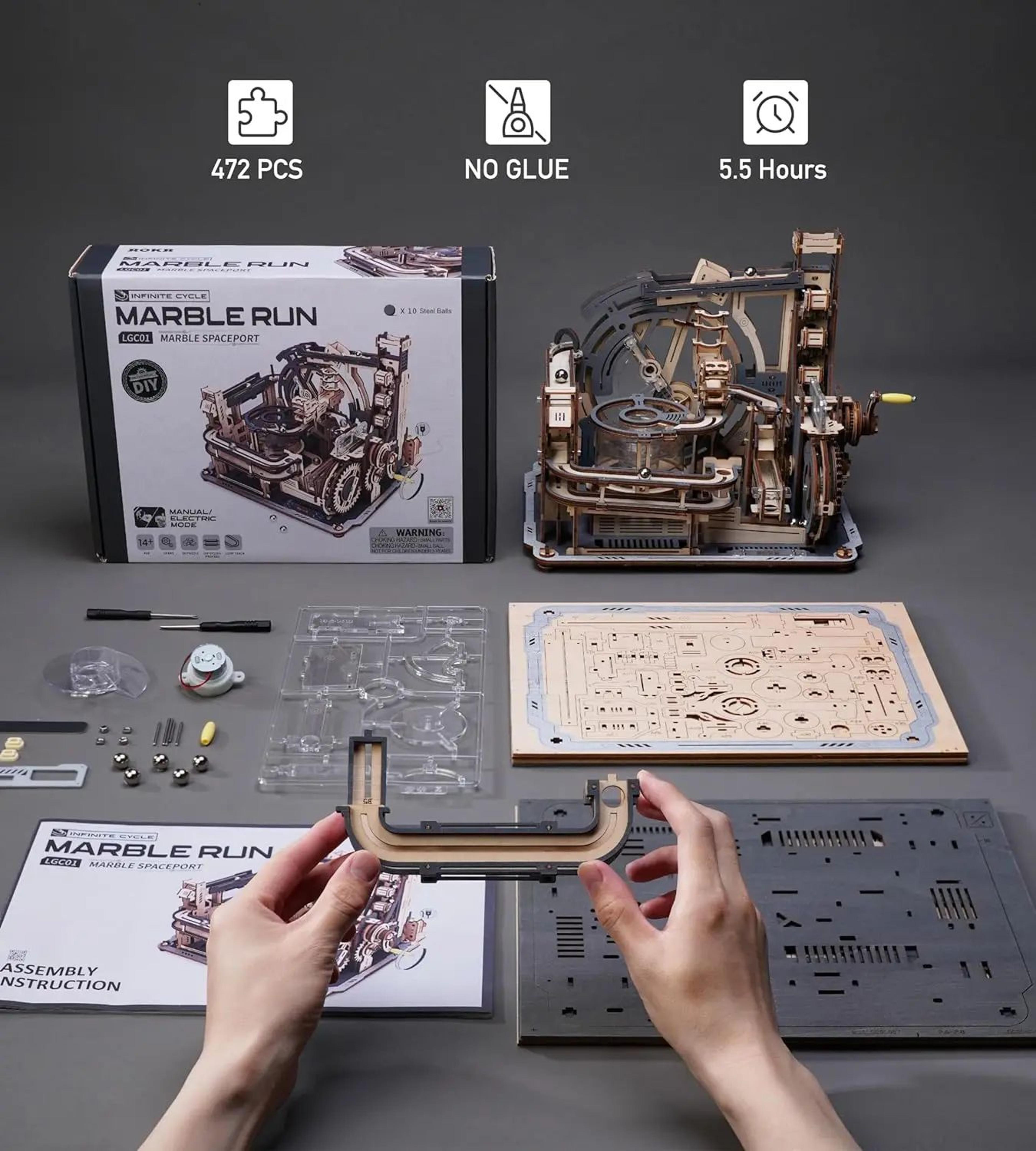 ROKR Marble Spaceport Electric 3D Wooden Puzzle  Motorized Marble Run STEM Model Kit 5