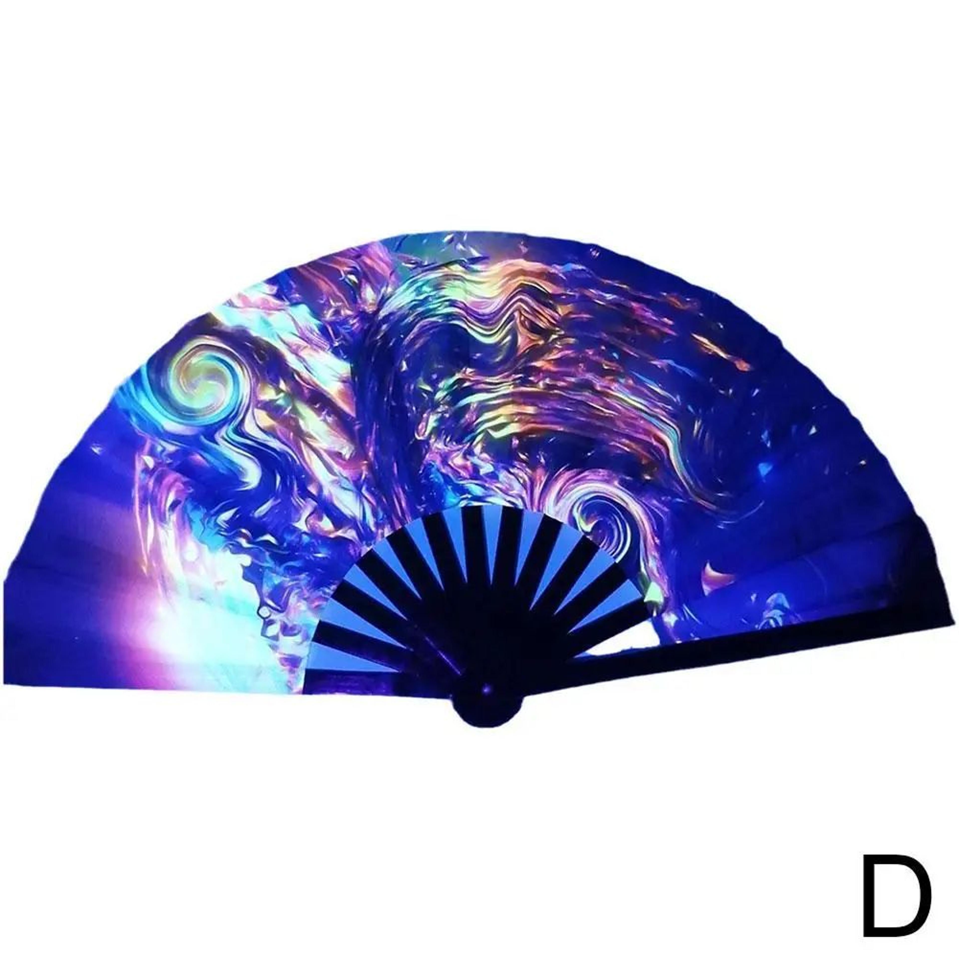 Foldable Rave Hand Fan  Colorful Rave Fan With Reflective Gradient Design For Festivals  Dance 9