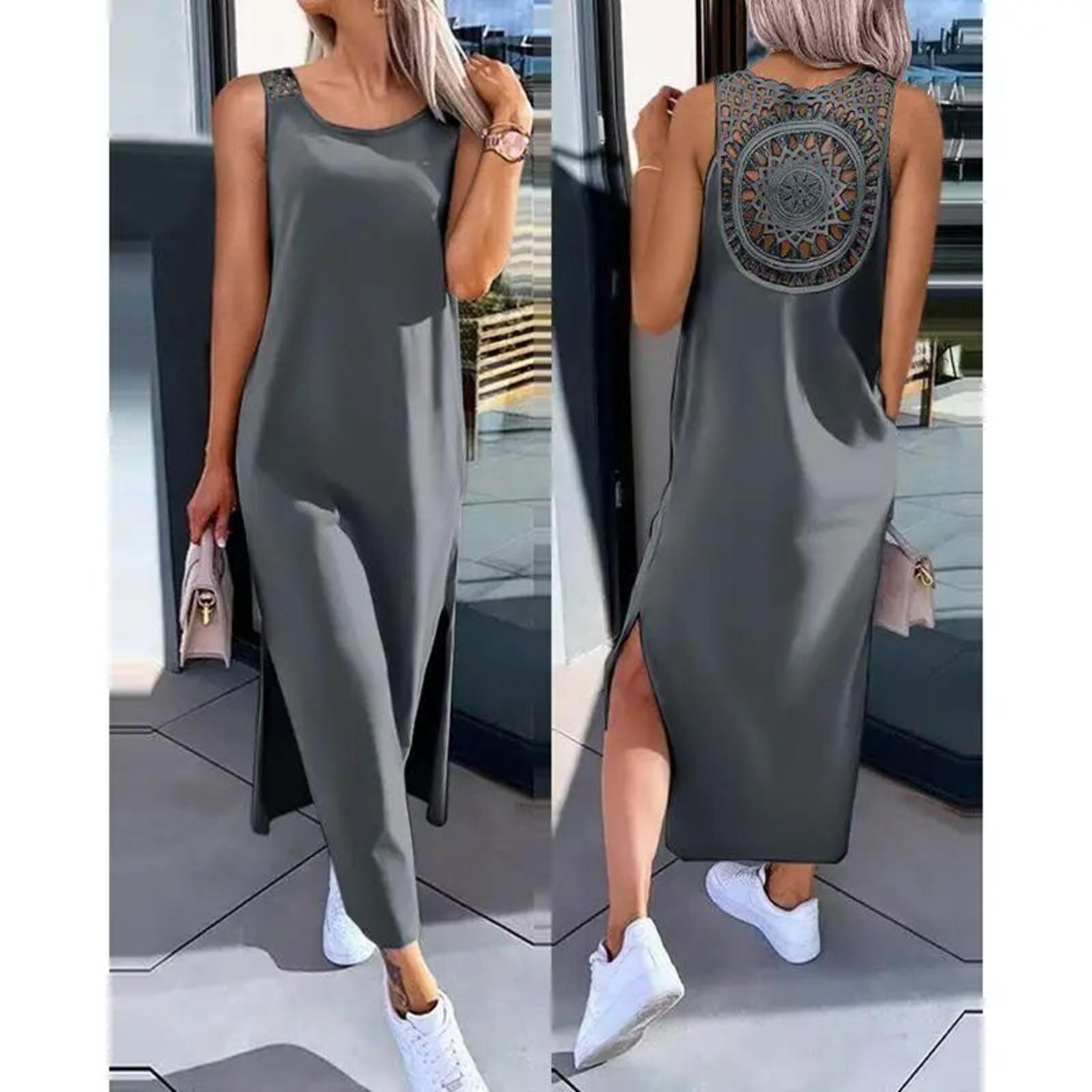 Sleeveless Midi Summer Dress  Flowy Hollow Casual Slit Dress For Women 1