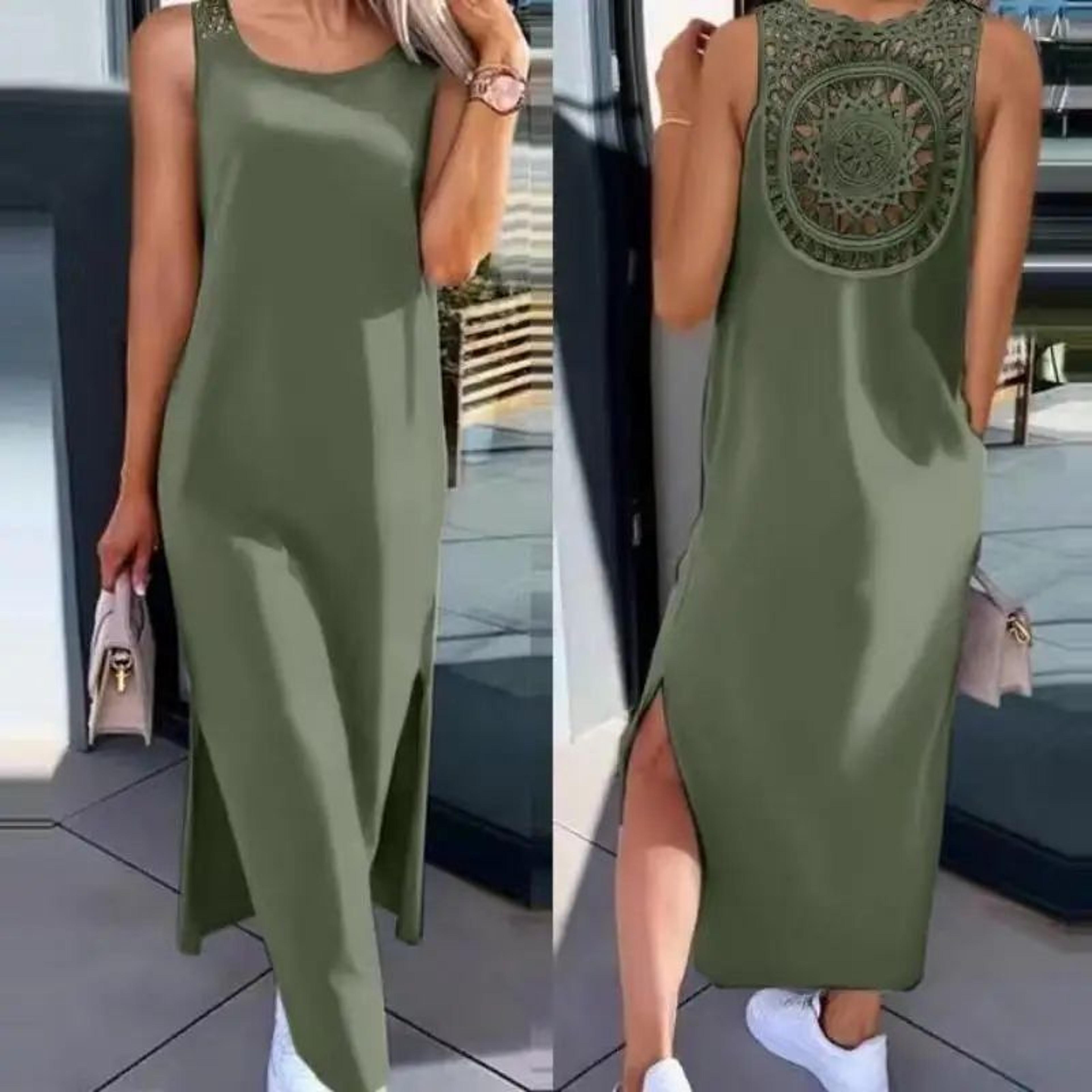 Sleeveless Midi Summer Dress  Flowy Hollow Casual Slit Dress For Women 6