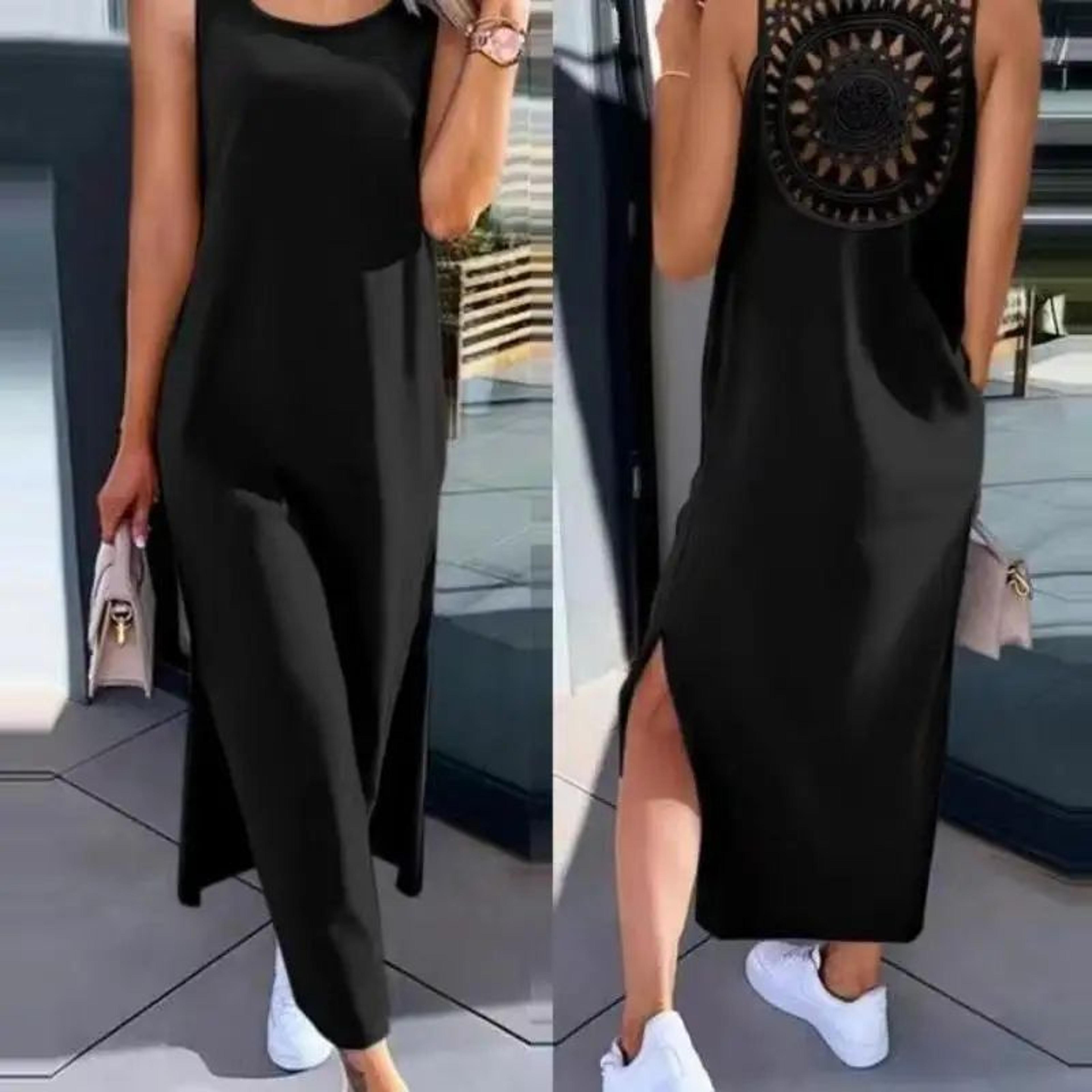 Sleeveless Midi Summer Dress  Flowy Hollow Casual Slit Dress For Women 7