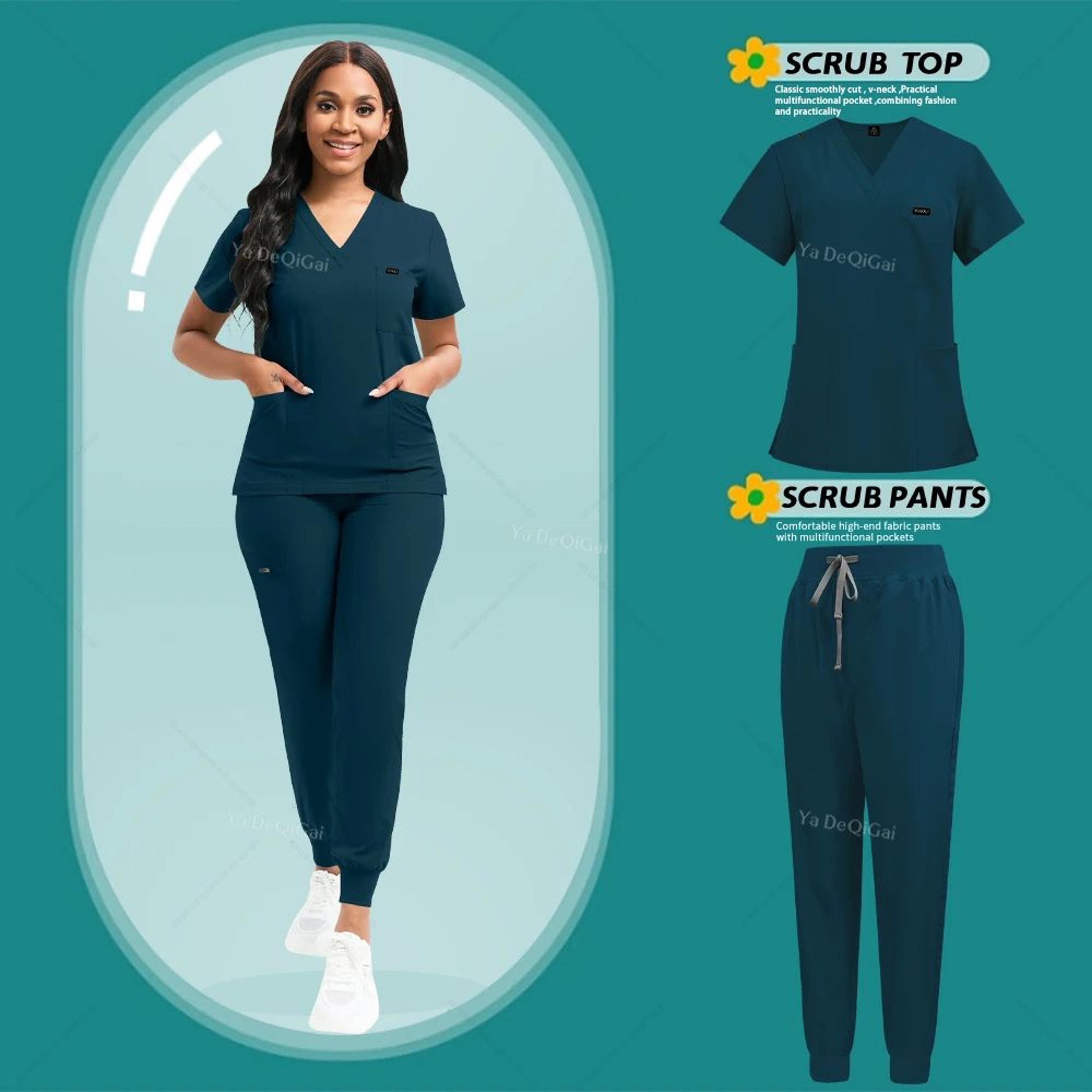 Women Stretch Medical Scrubs Set Nursing Uniform With Jogger Pants 8