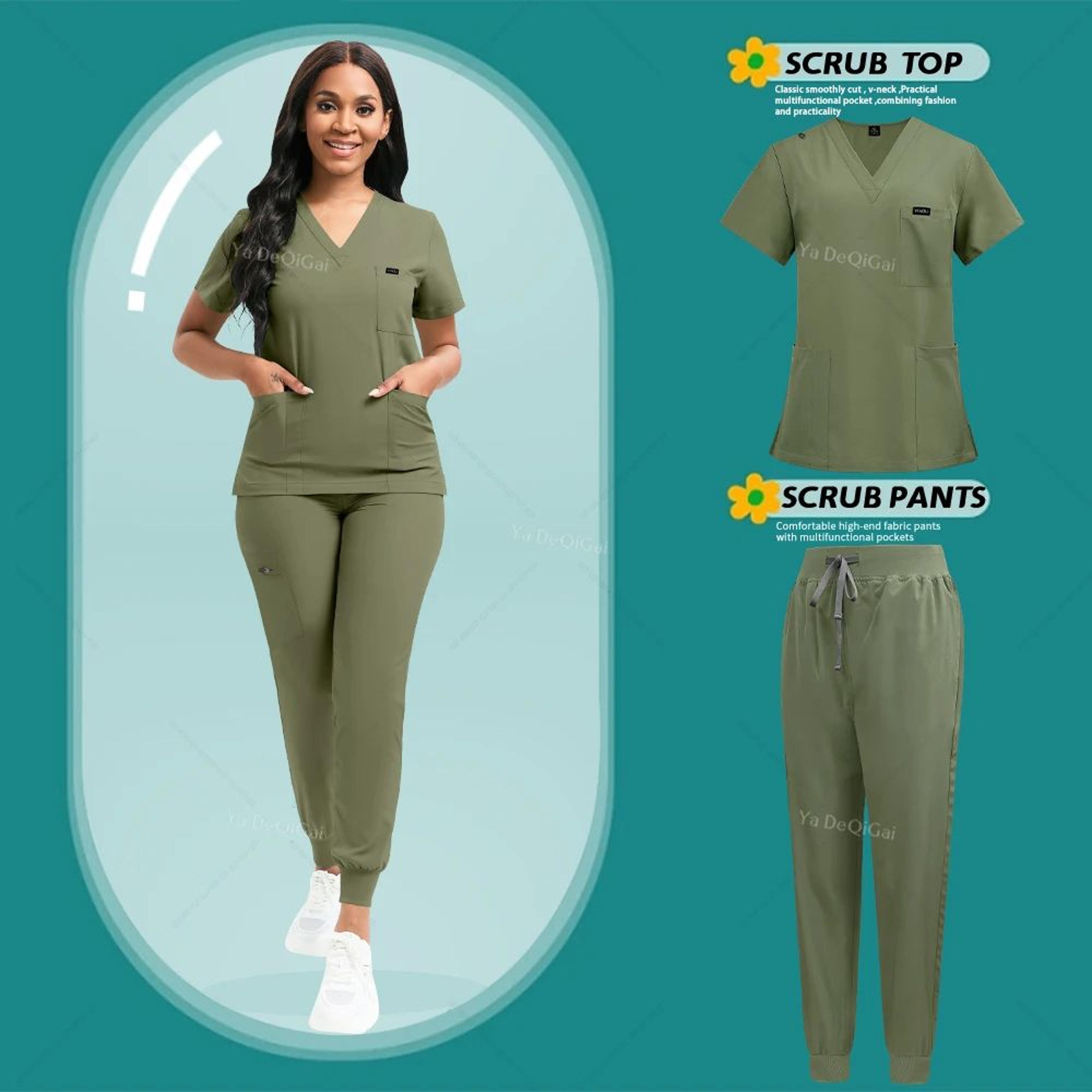 Women Stretch Medical Scrubs Set Nursing Uniform With Jogger Pants 10