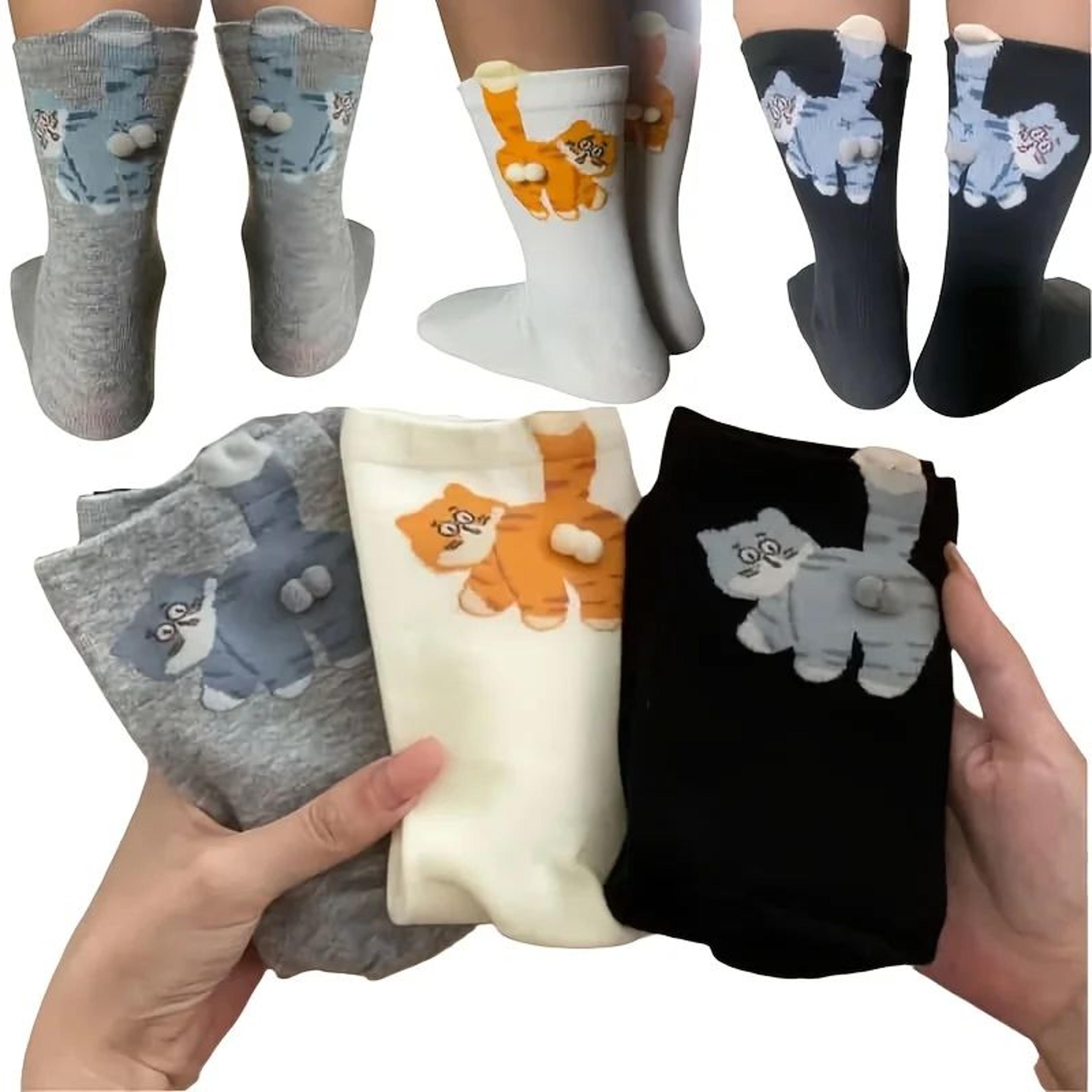 WhiskerWarm Cute Cat Socks Set  Soft Animal Novelty Socks In Grey White  Black 3 Pairs 0