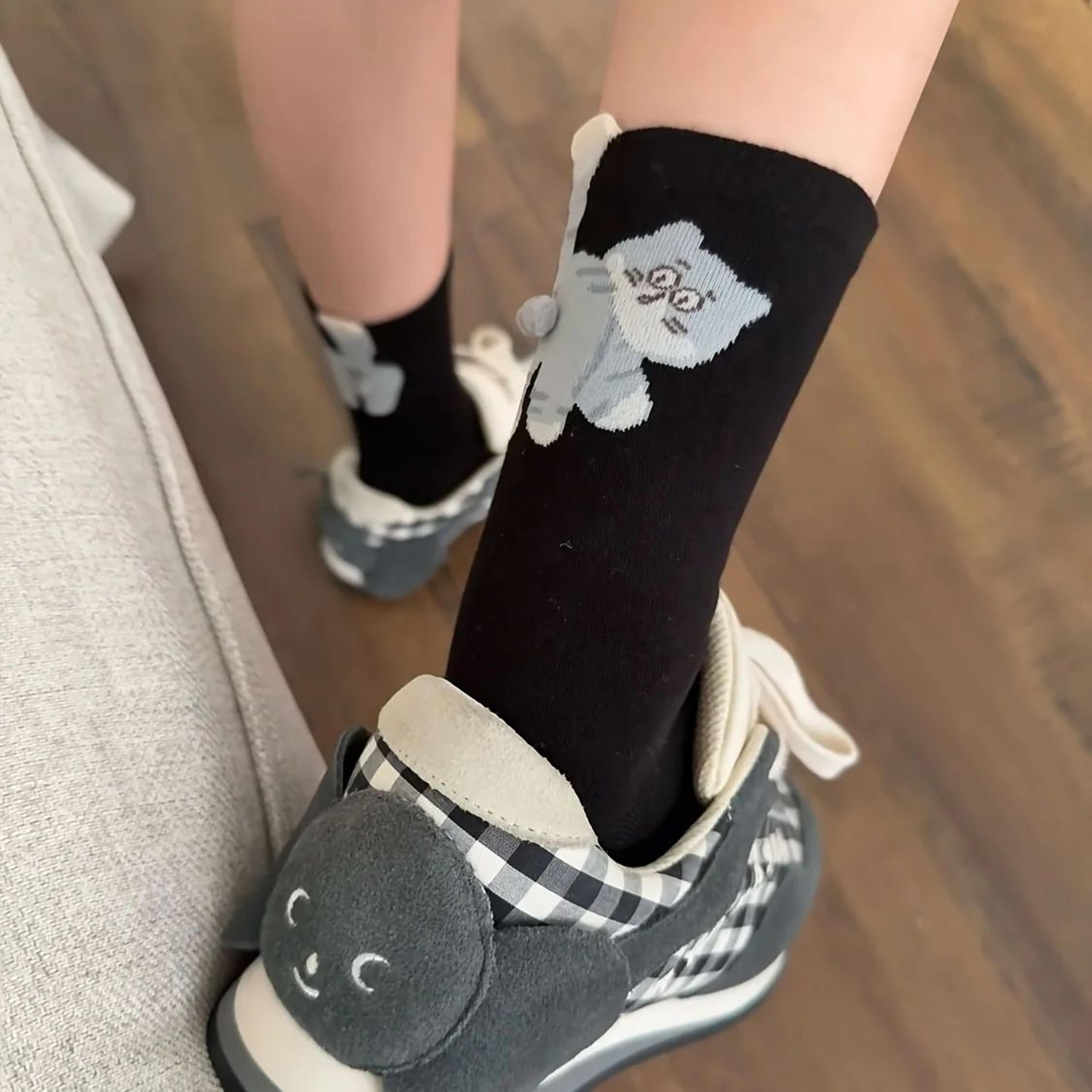 WhiskerWarm Cute Cat Socks Set  Soft Animal Novelty Socks In Grey White  Black 3 Pairs 4