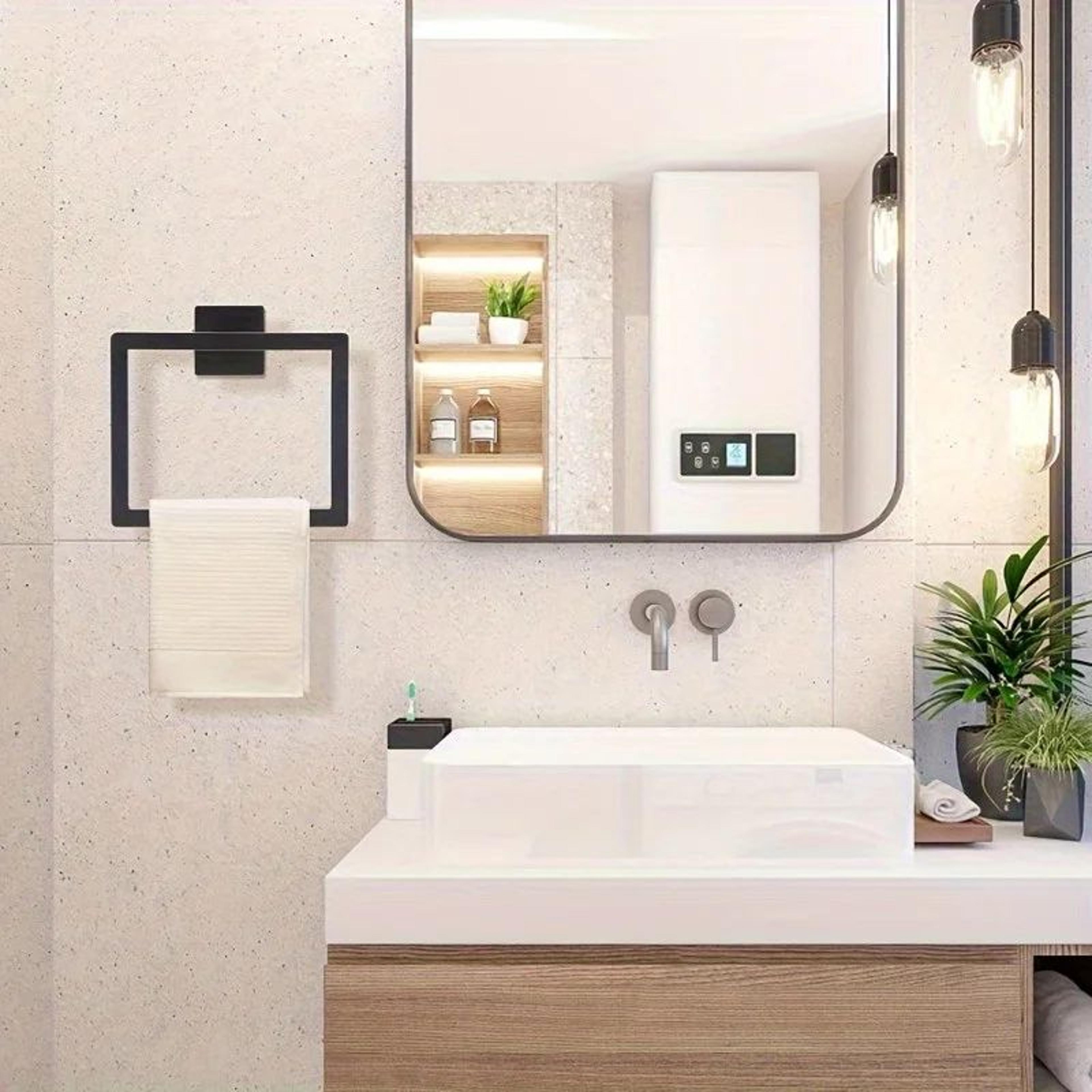 SteelSquare WallMounted Towel Ring  Stainless Steel Towel Ring With RustResistant Square Design 1
