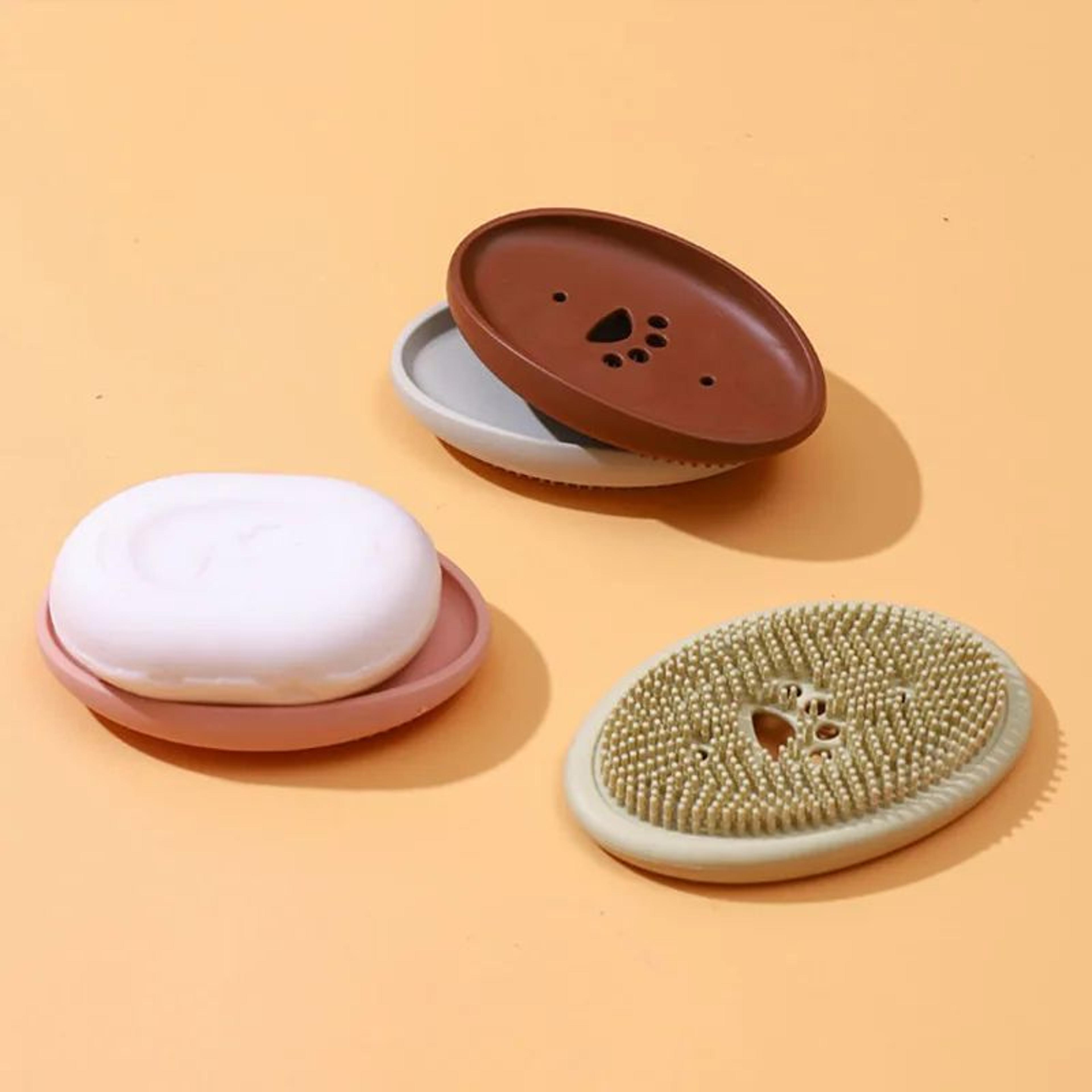 Premium SpaceSaving Silicone Soap Dish  Brush Set  Durable SelfDraining Holder For Kitchen  Bathroo 4