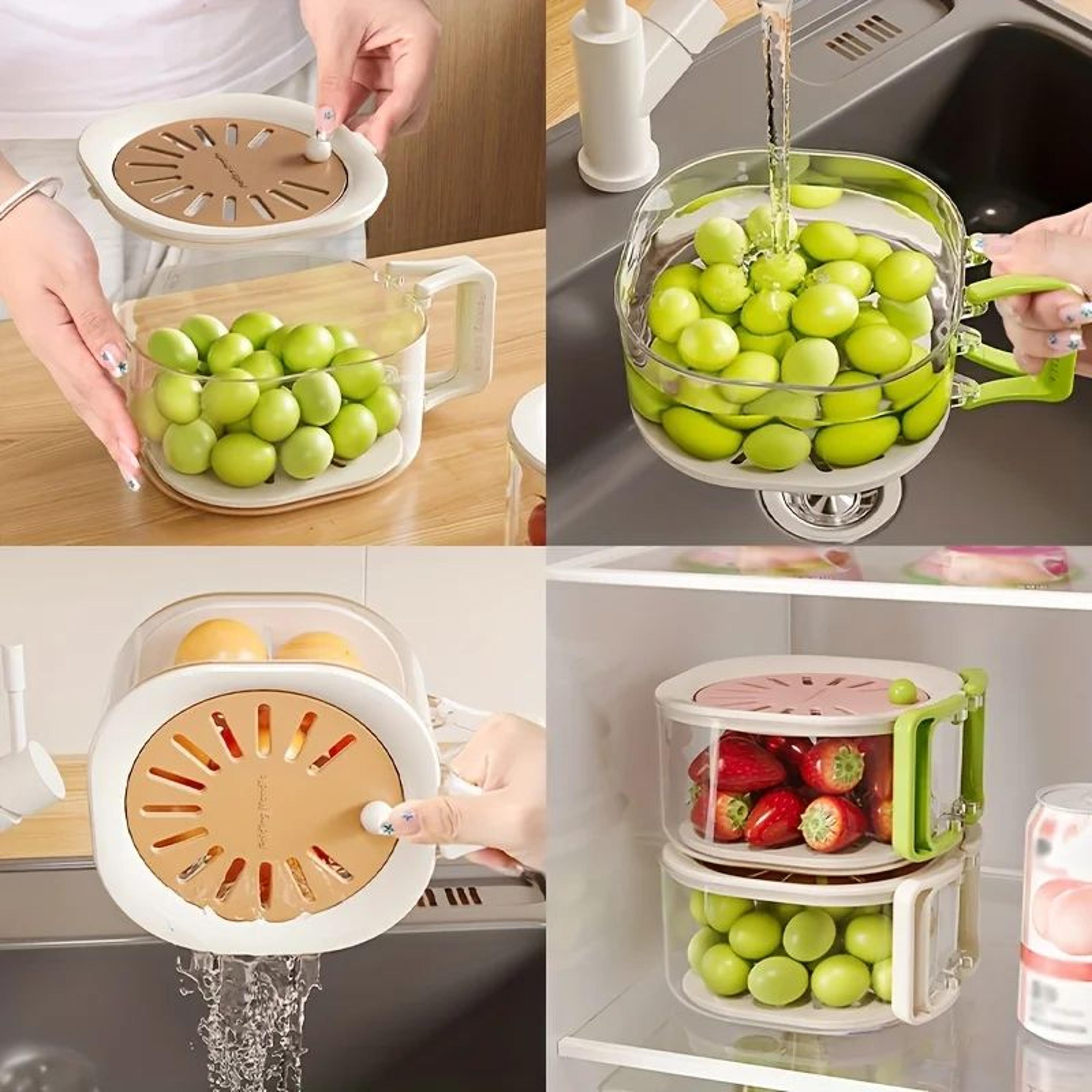 2in1 Double Layer Fruit Drainer Container With Foldable Handle  Versatile Food Strainer Basket For  2