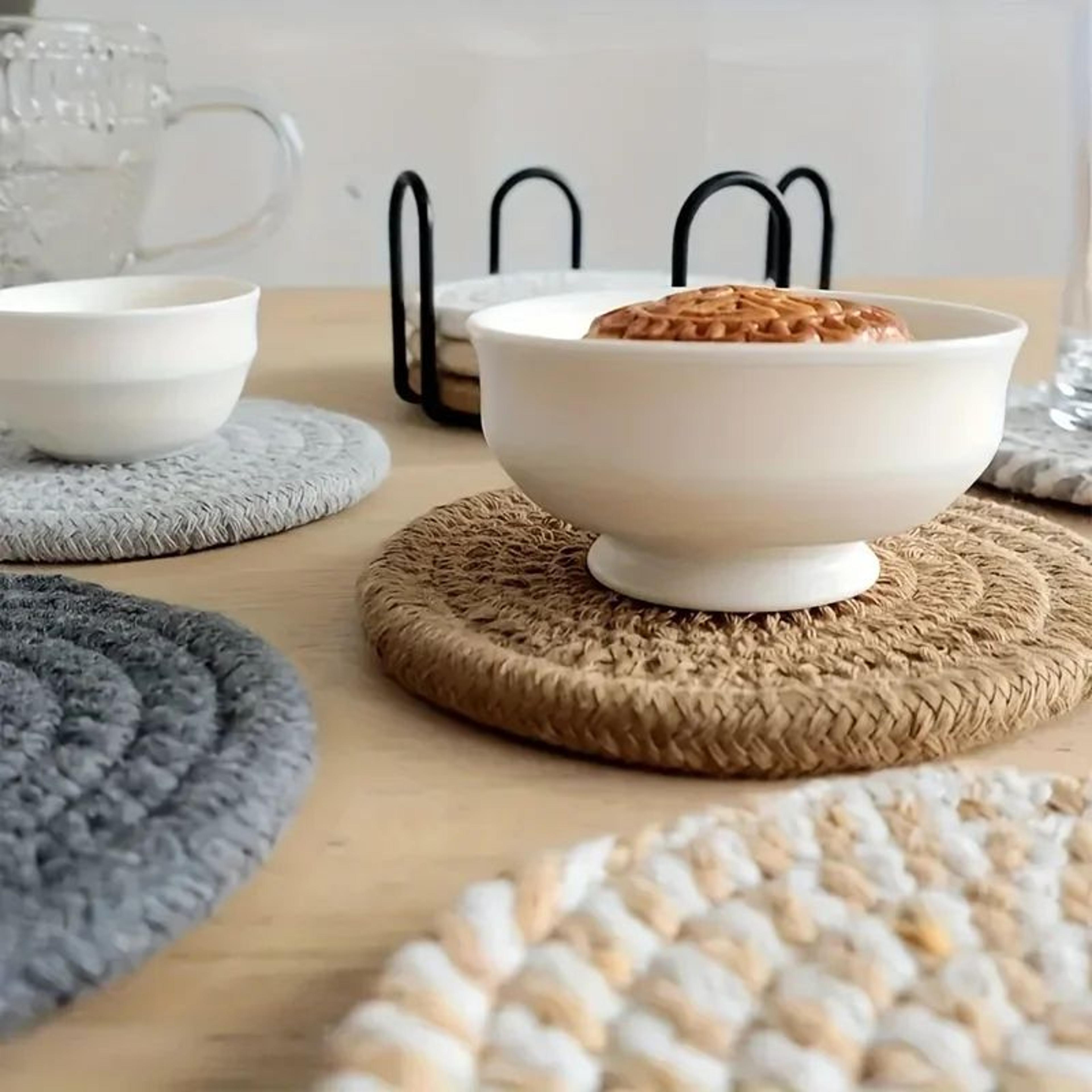 Minimalist Cotton Fabric Drink Coasters  Absorbent Coffee Table Coasters 4pcs 0