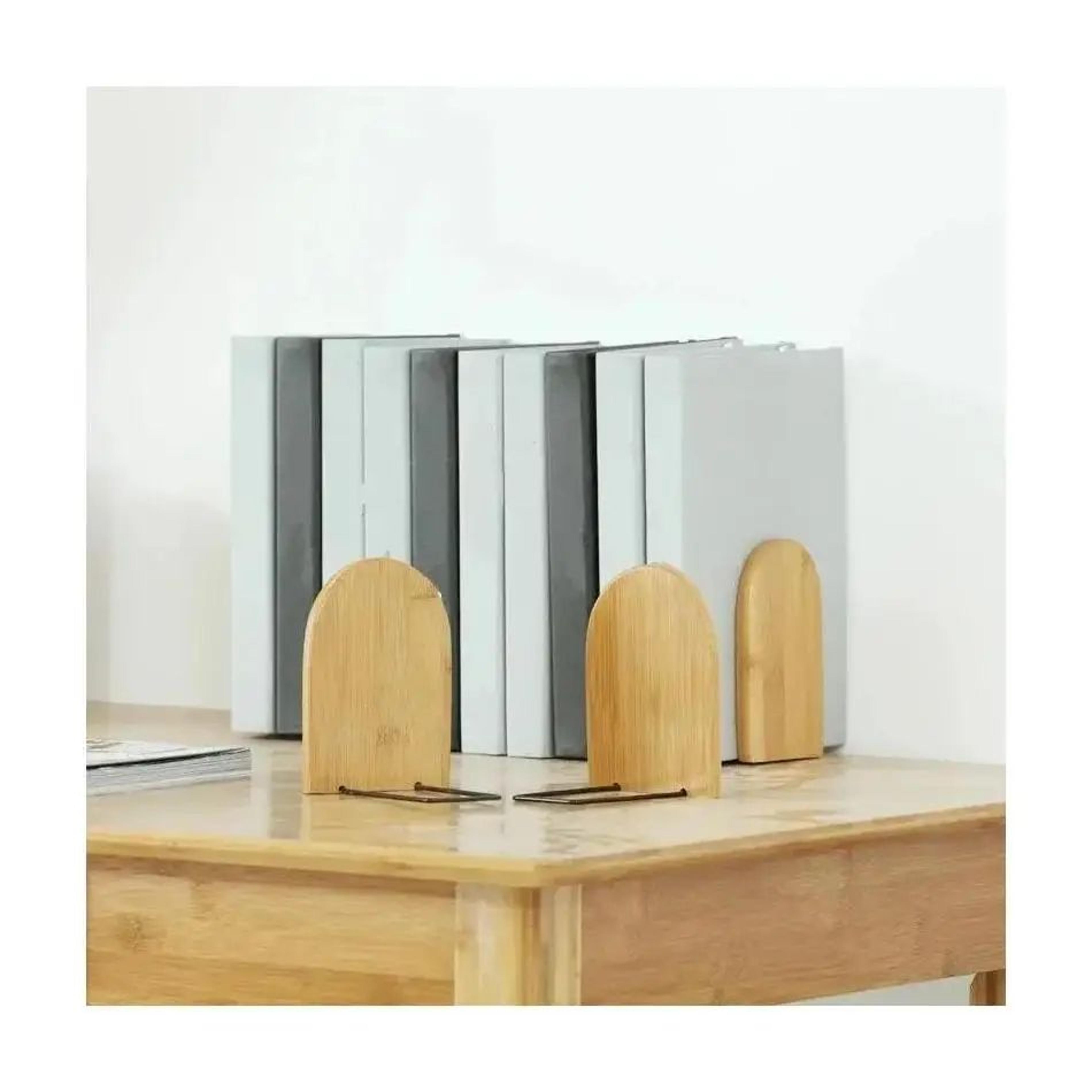 Wood  Iron Desktop Bookends  Minimalist Book Holder For Office And School 2