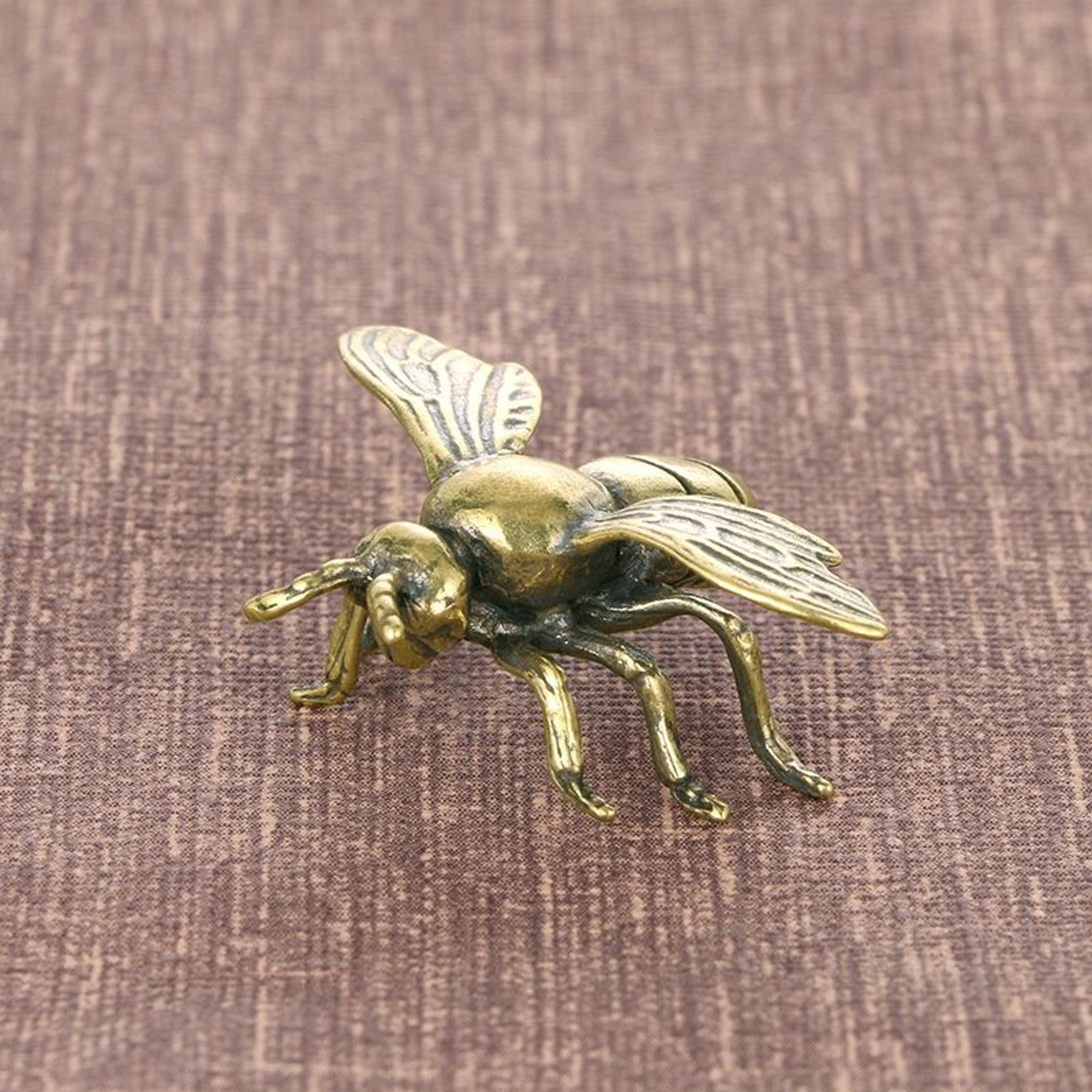 Solid Brass Honeybee Figurine  Mini Insect Desk Ornament  Collectible 4