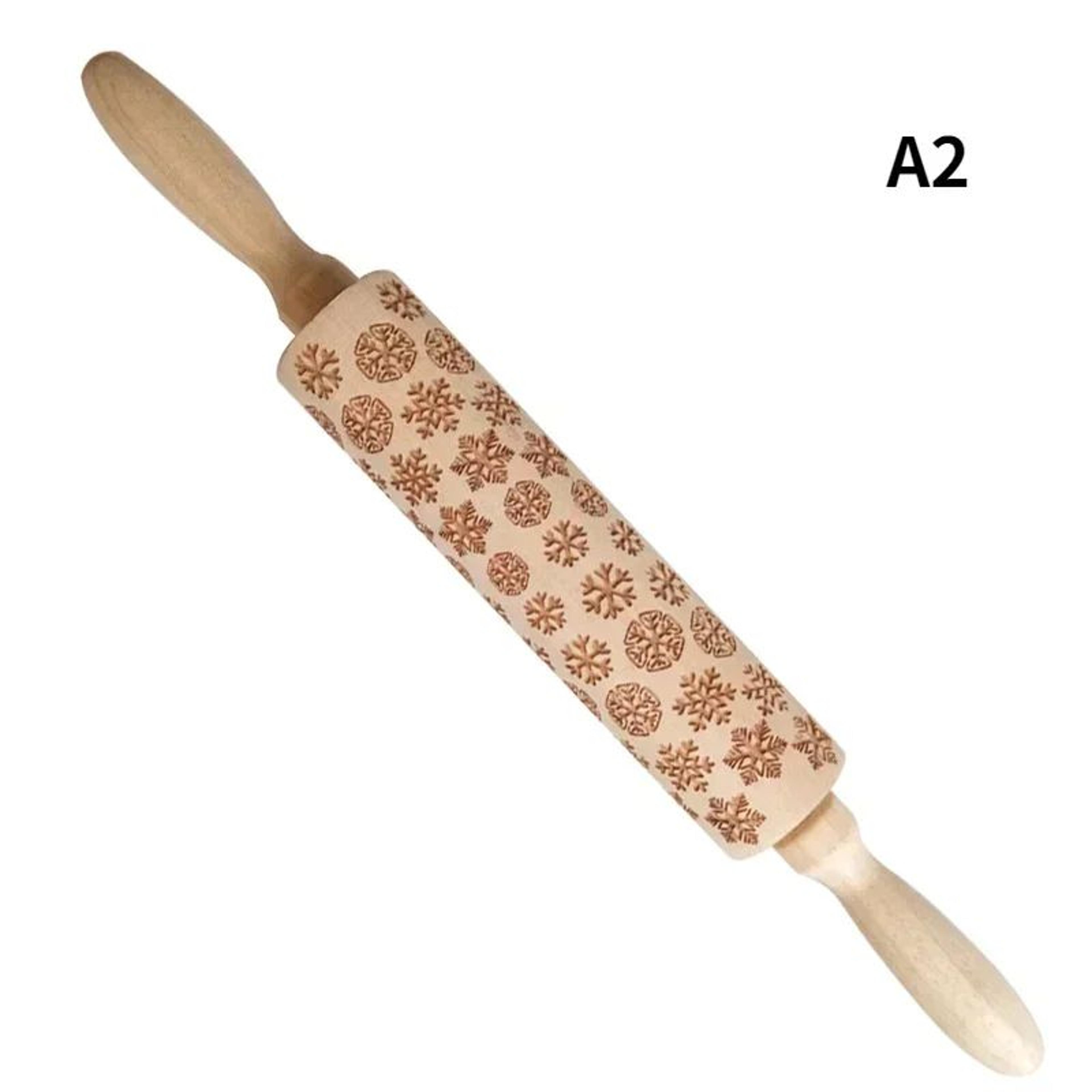 Premium Holiday Cookie Embossing Rolling Pin  Christmas Pattern Wooden Dough Roller 3
