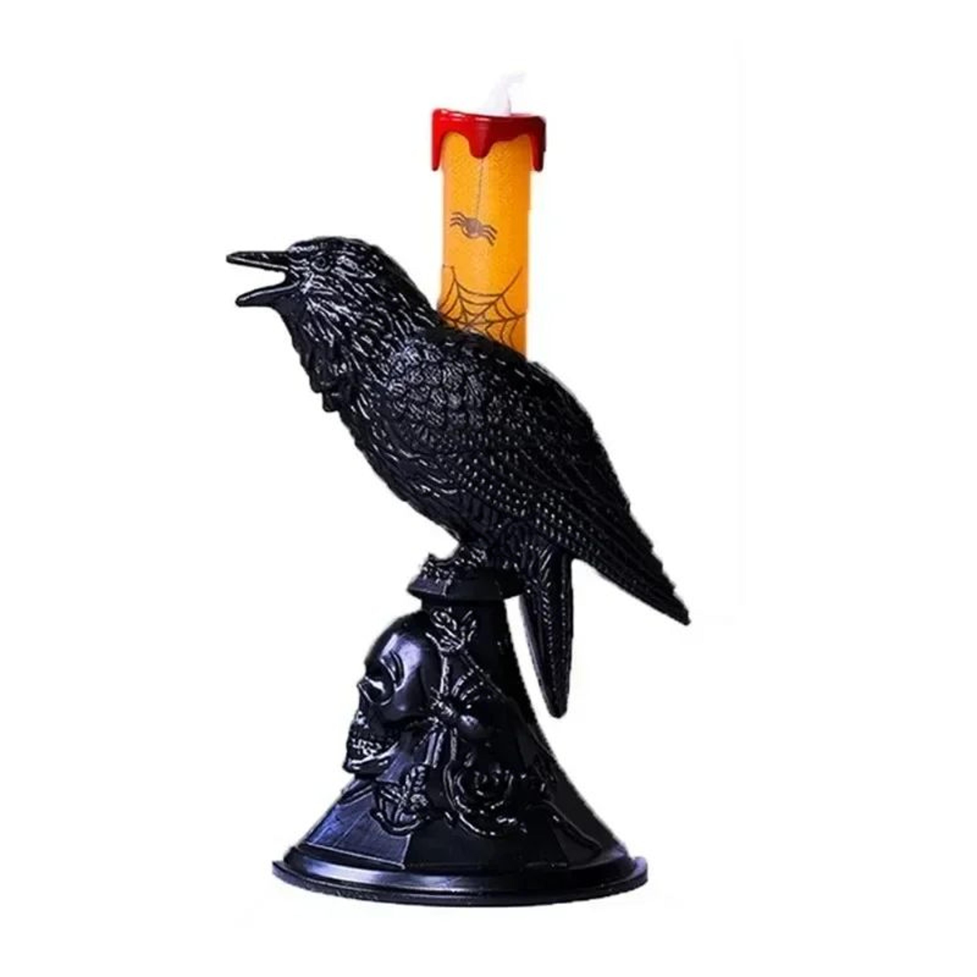 Glowing Black Crow Candlestick  LED Candle Halloween Gothic Table Decor 3
