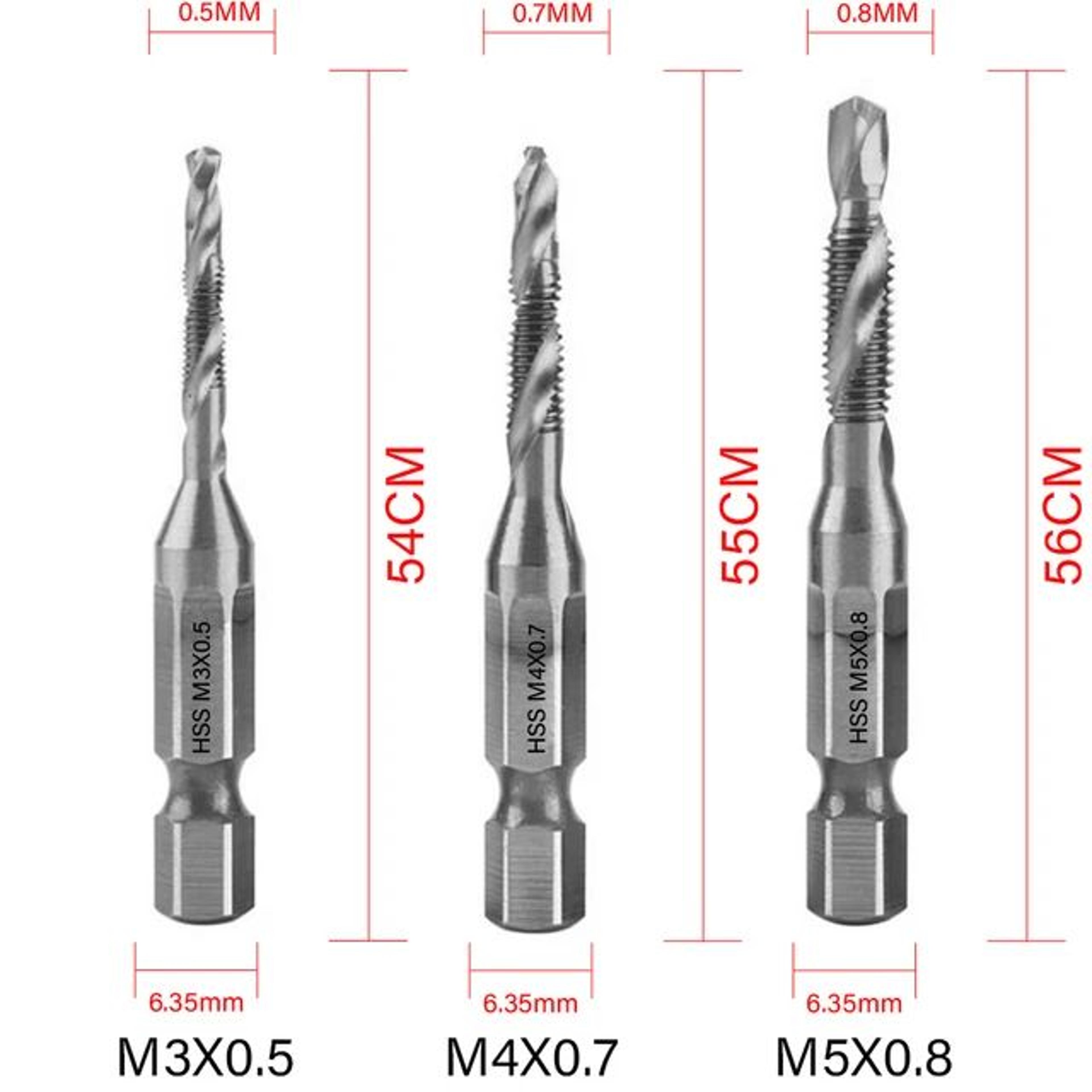Titanium HSS Tap Drill Bit Set  Hex Shank Screw Thread Tapping Tools M3M10 20