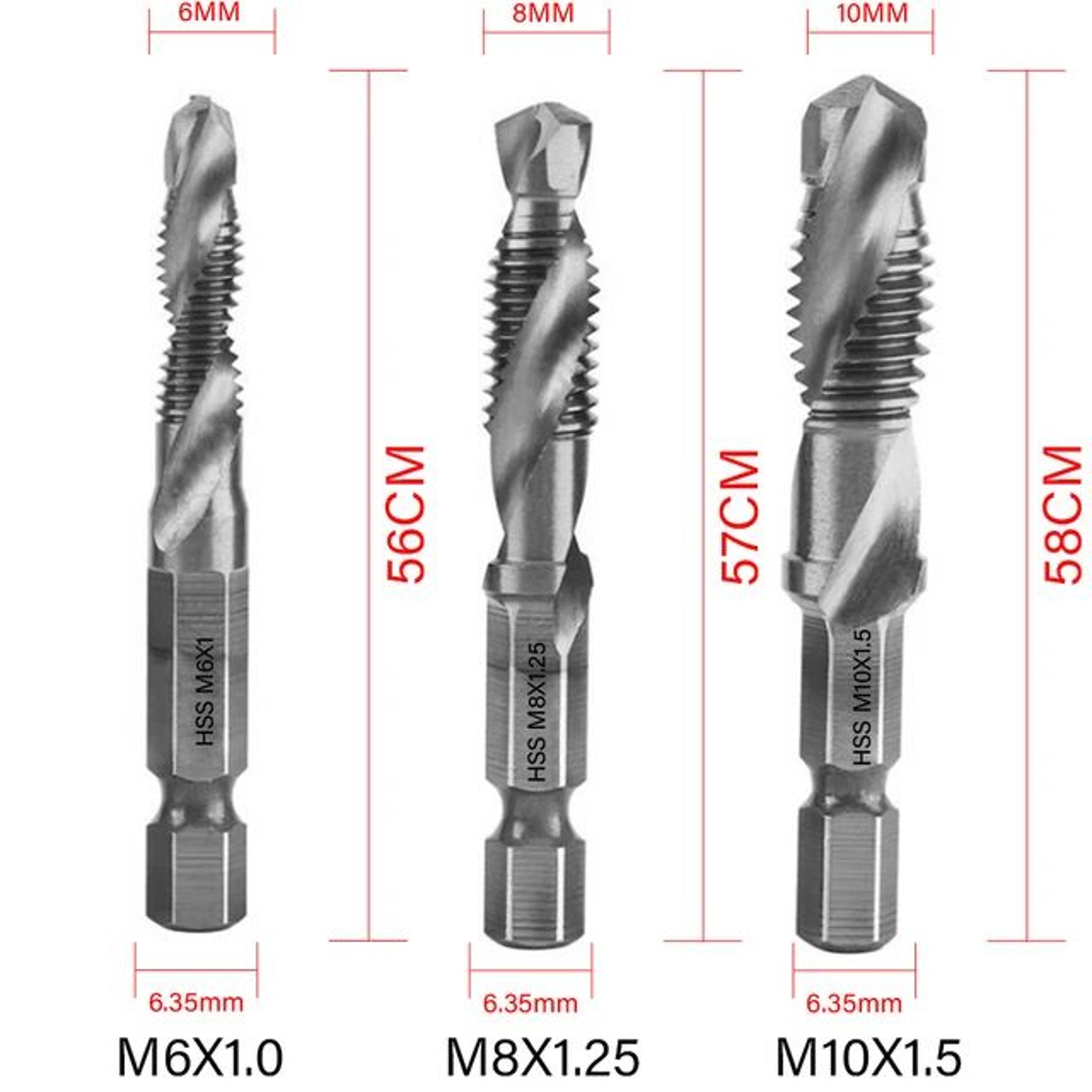 Titanium HSS Tap Drill Bit Set  Hex Shank Screw Thread Tapping Tools M3M10 24