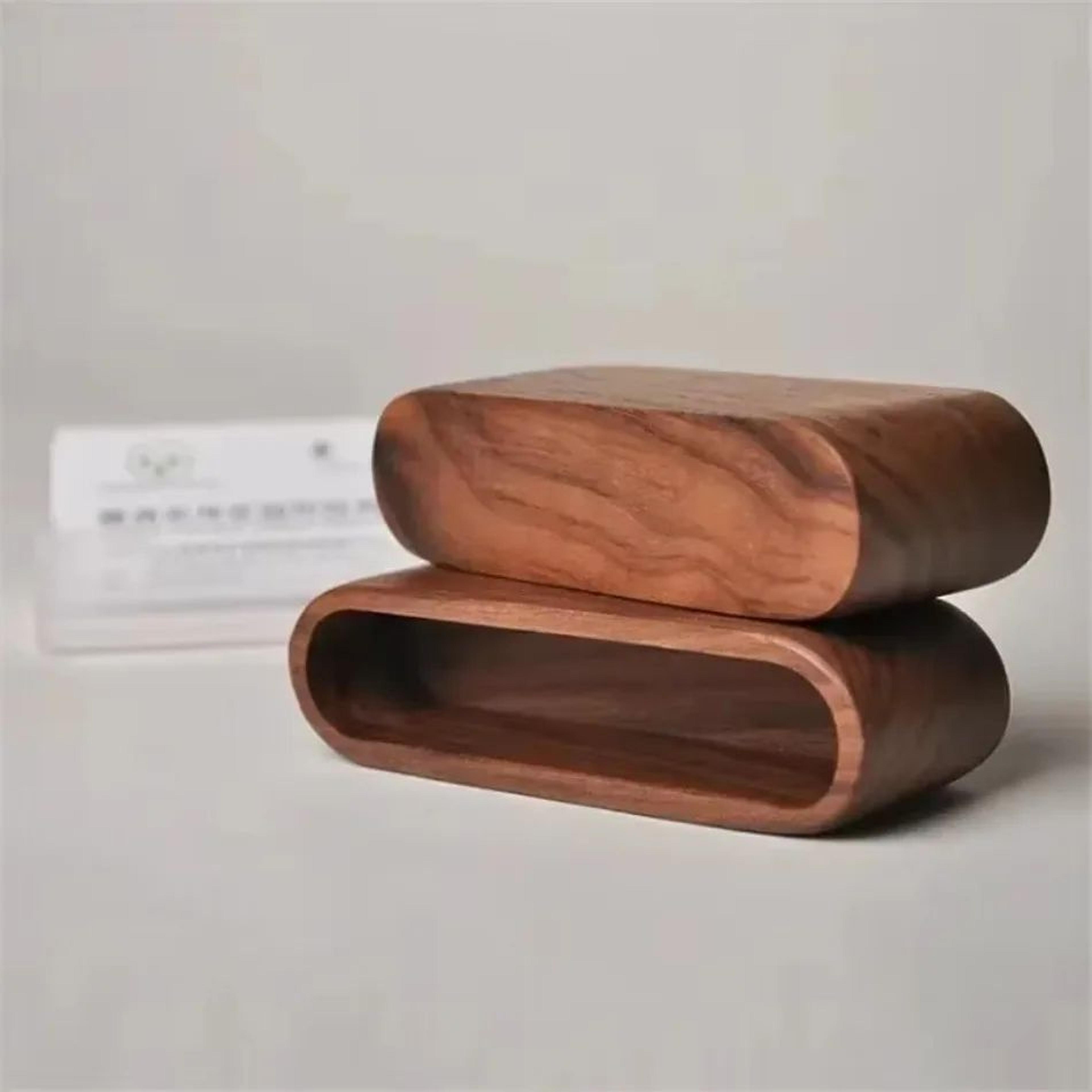 Black Walnut Wooden Business Card Box  Solid Wood Desktop Business Card Holder With Large Capacity  2