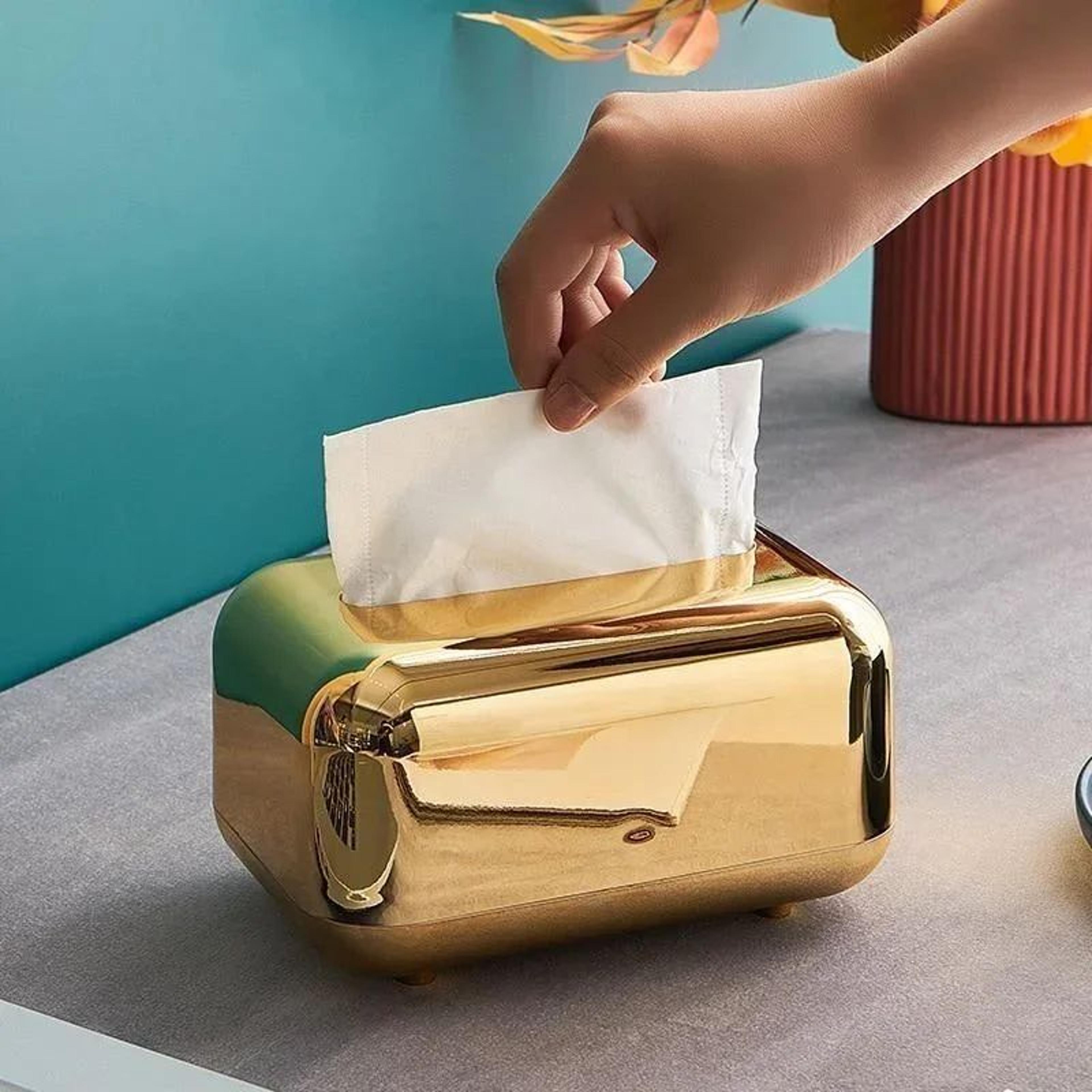 Luxury Golden Tissue Box Holder  Elegant Decorative Desktop Tissue Organizer 0