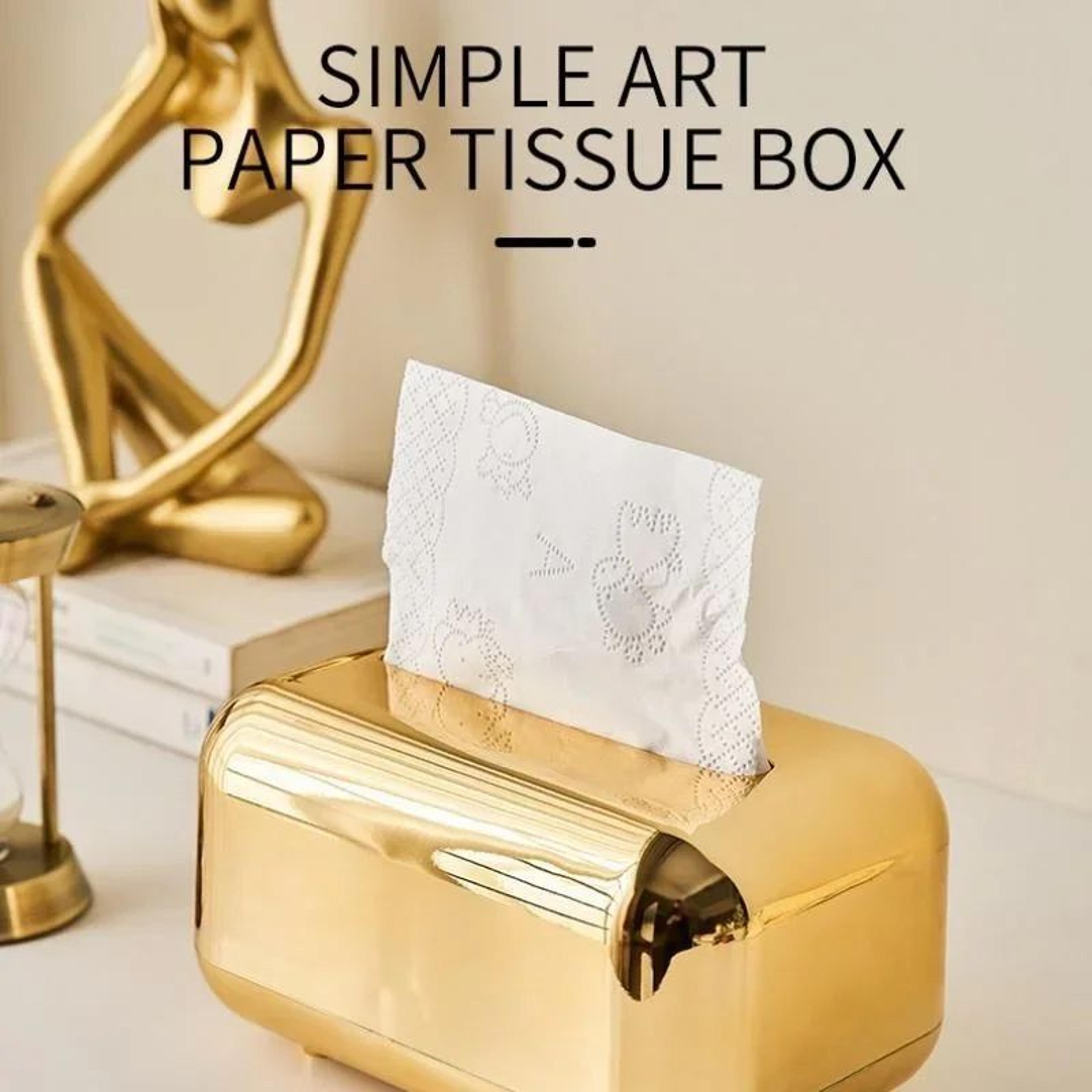 Luxury Golden Tissue Box Holder  Elegant Decorative Desktop Tissue Organizer 3