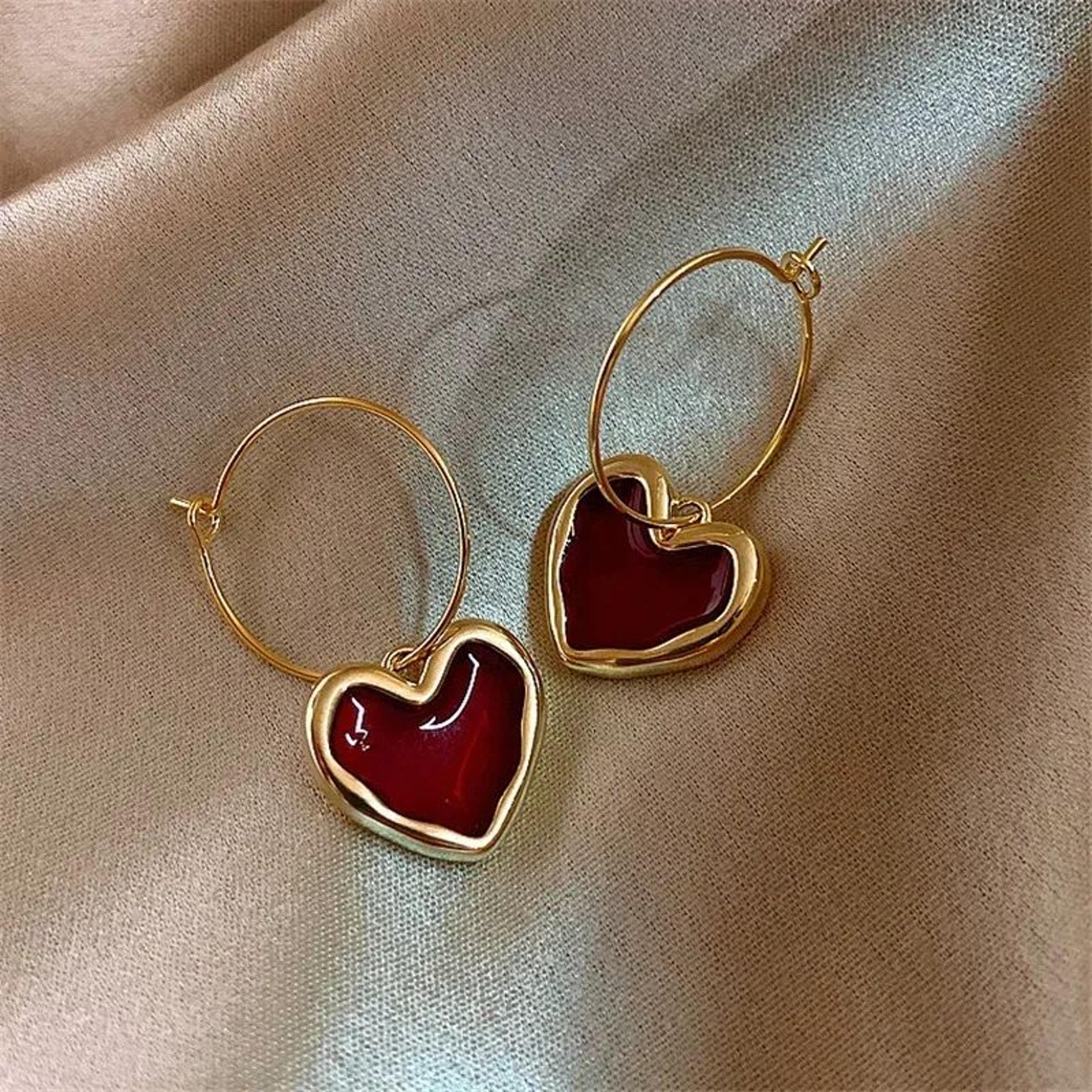 Velvet Wine Red Heart Earrings  Elegant Heart Shaped Earrings For Women 1