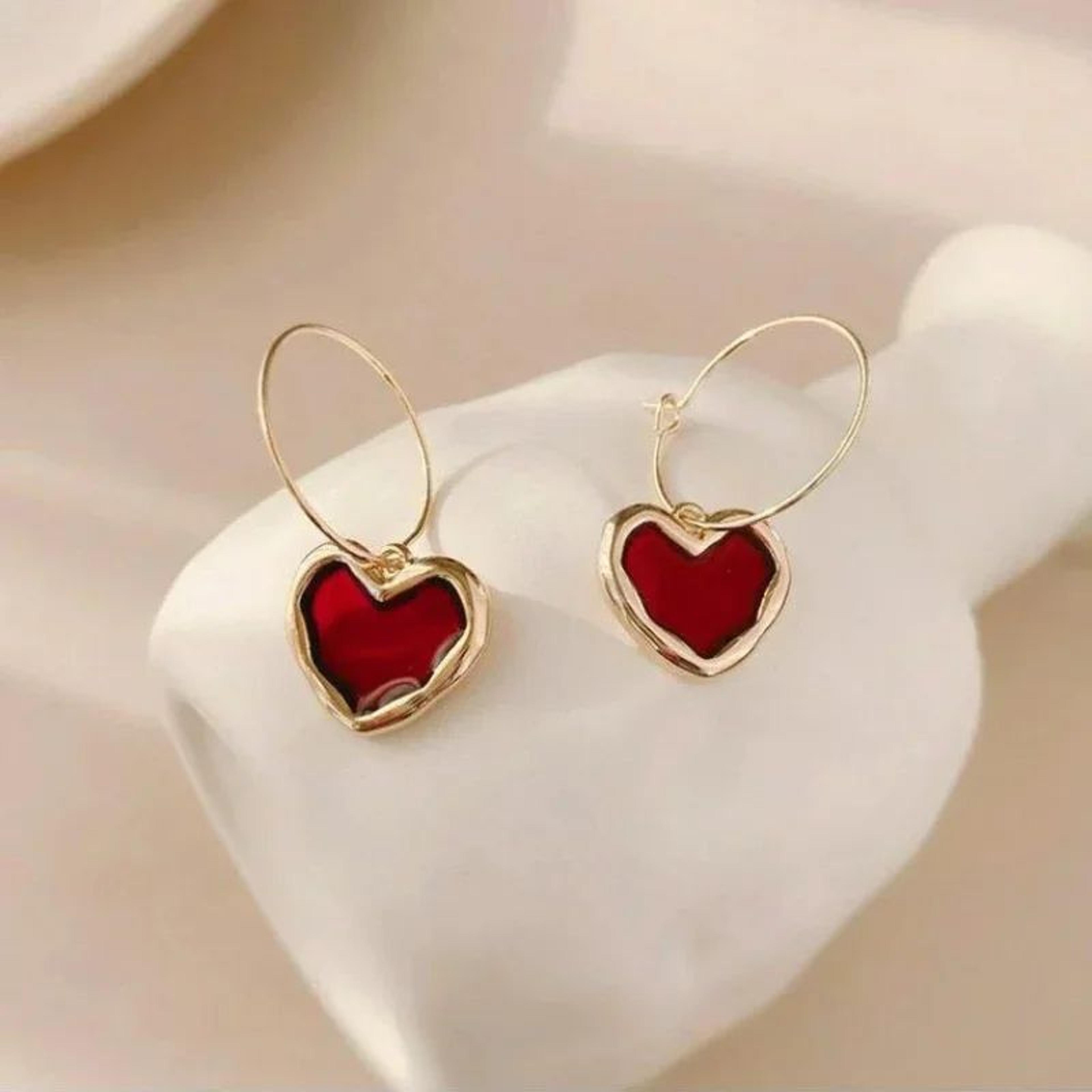 Velvet Wine Red Heart Earrings  Elegant Heart Shaped Earrings For Women 2