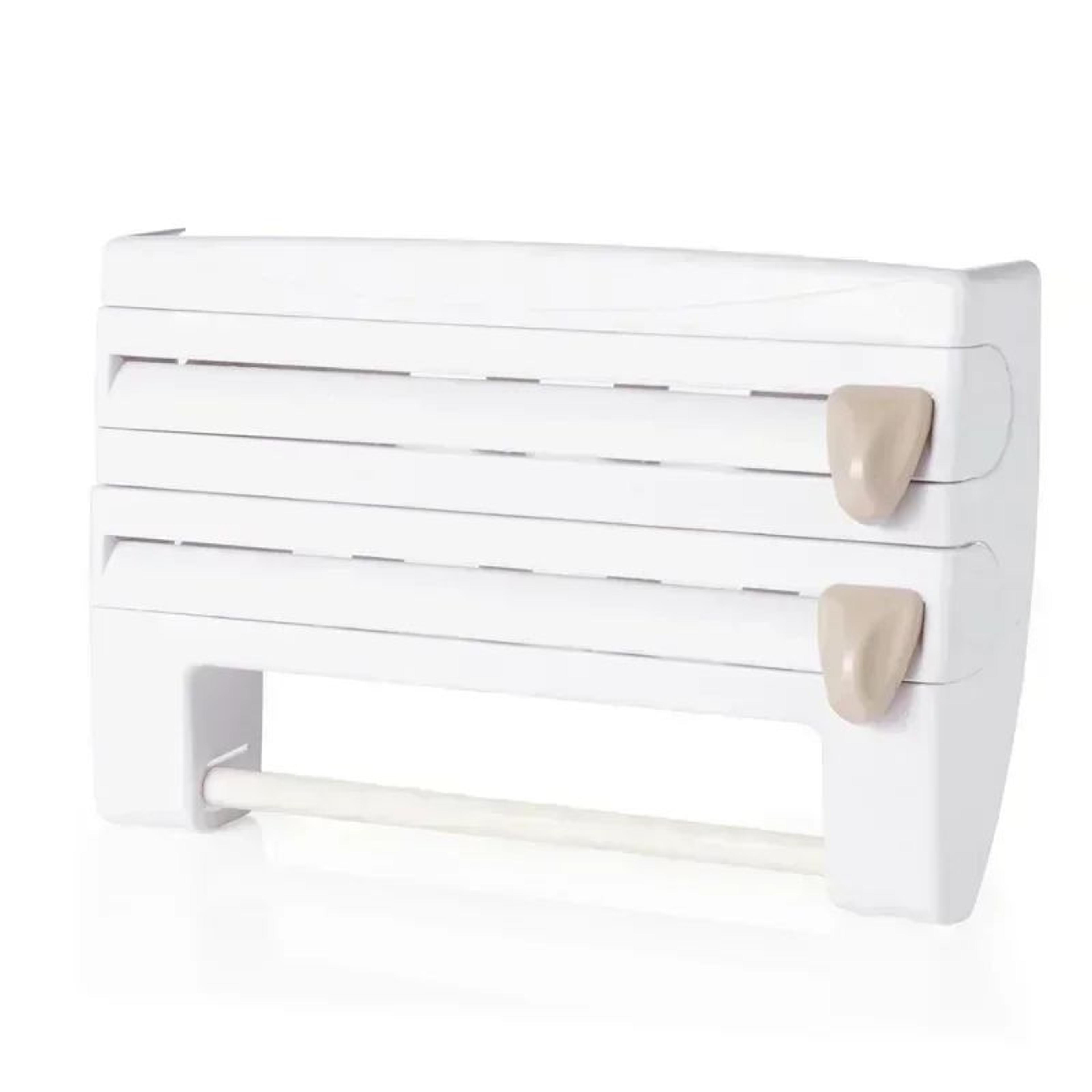 2in1 Wall Mounted Plastic Wrap Dispenser With Cutter  Cling Film Holder  Aluminum Foil Organizer 7