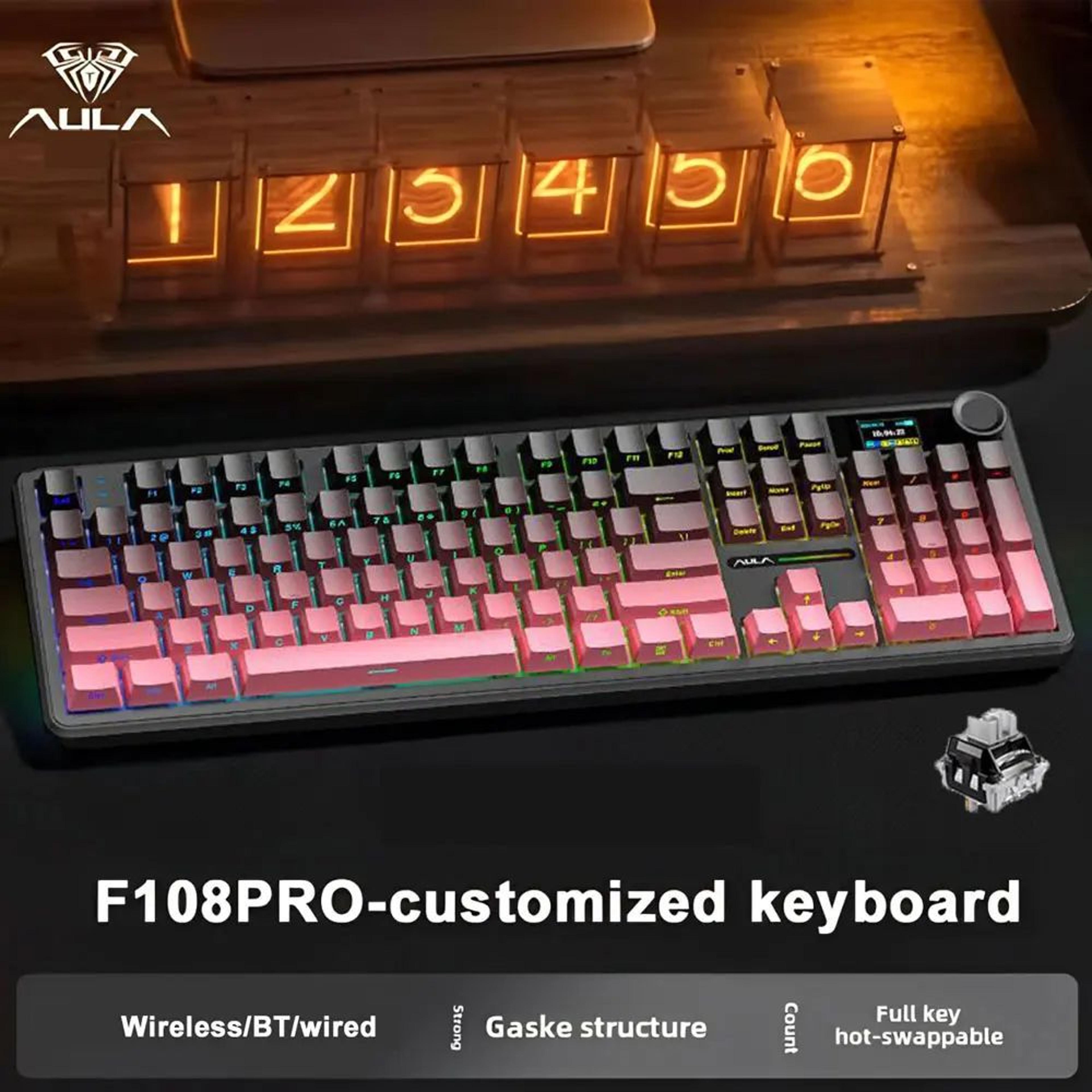 AULA F108 Pro TriMode Wireless Mechanical Keyboard  RGB Gaming Keyboard With TFT Smart Display  Con 8