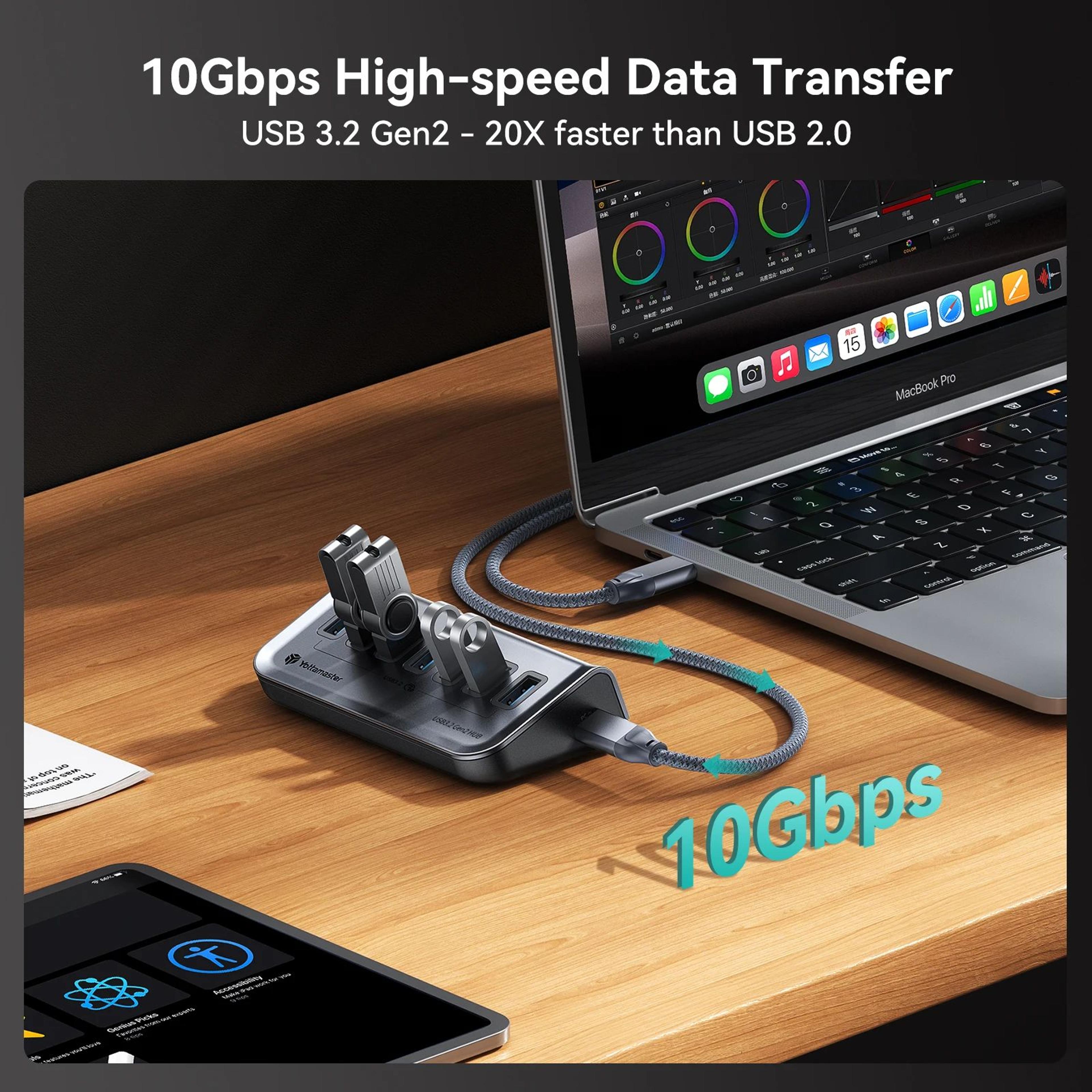 Yottamaster 7Port USBC 32 Hub  Powered 10Gbps USB Data Hub With 5V3A Adapter 1