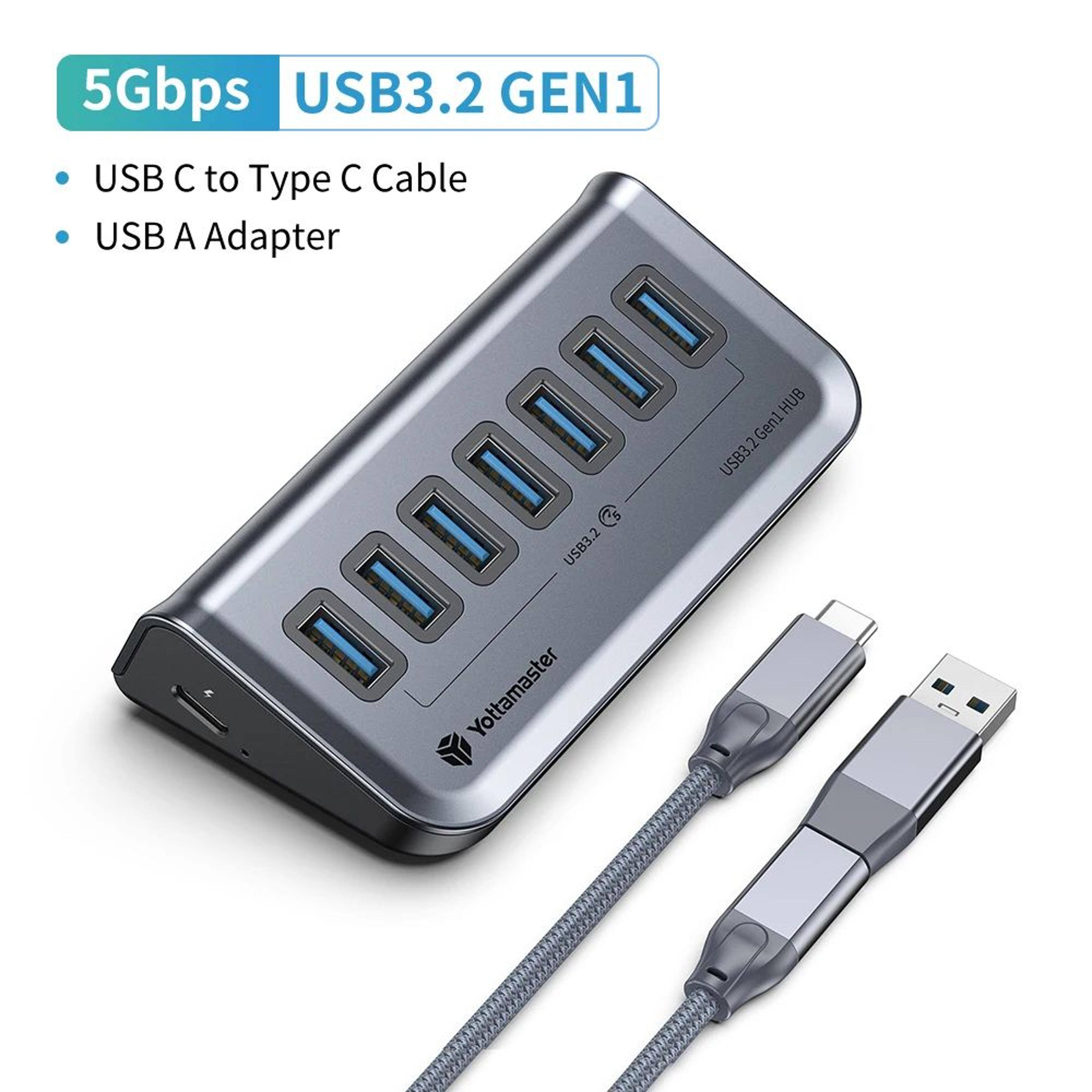 Yottamaster 7Port USBC 32 Hub  Powered 10Gbps USB Data Hub With 5V3A Adapter 6