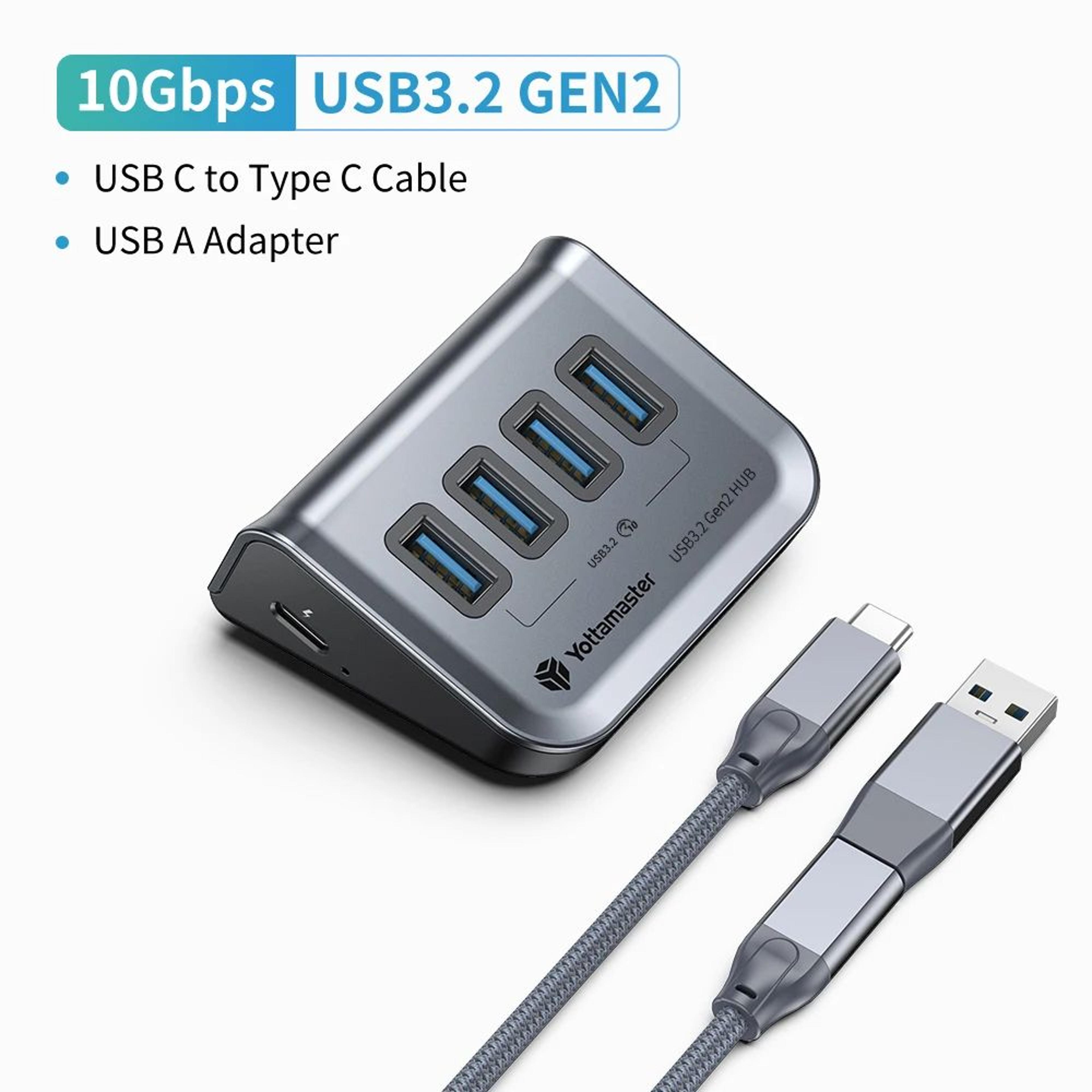 Yottamaster 7Port USBC 32 Hub  Powered 10Gbps USB Data Hub With 5V3A Adapter 7