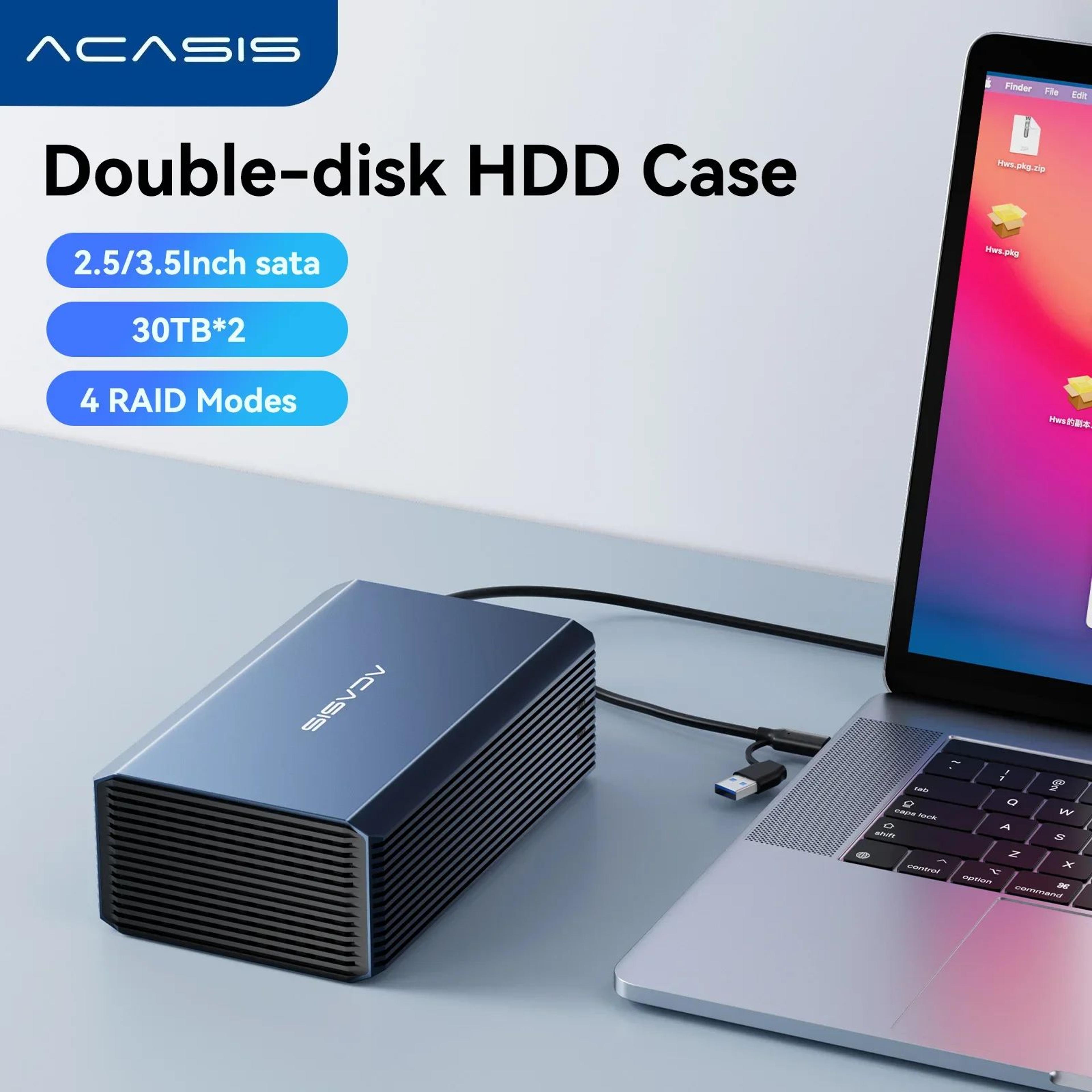 Acasis Dual Bay RAID Hard Drive Enclosure 60TB SATA To USB Dock 0