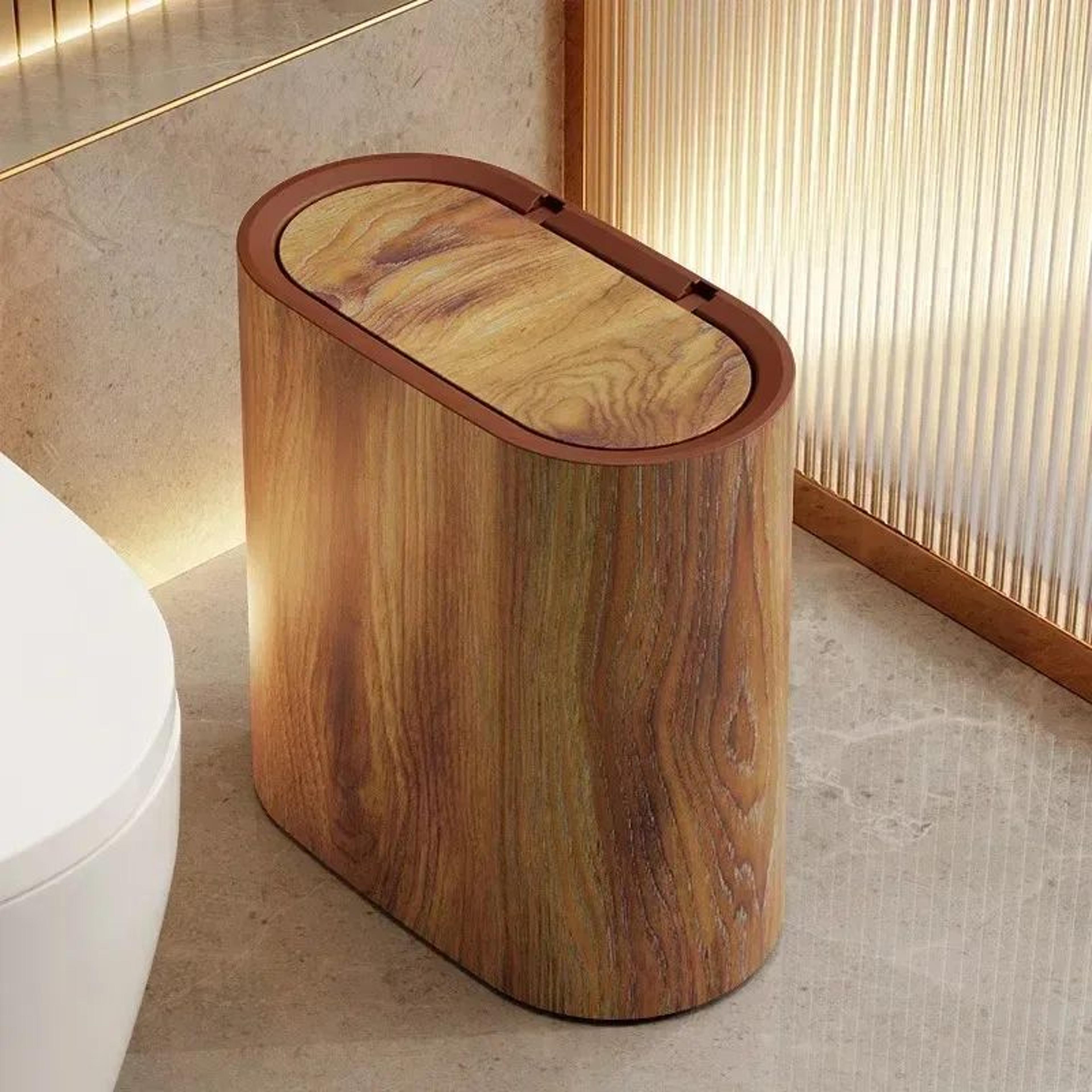 Nordic Marble Slim Bathroom Trash Can With Press Lid  OdorProof Narrow Wastebasket 1