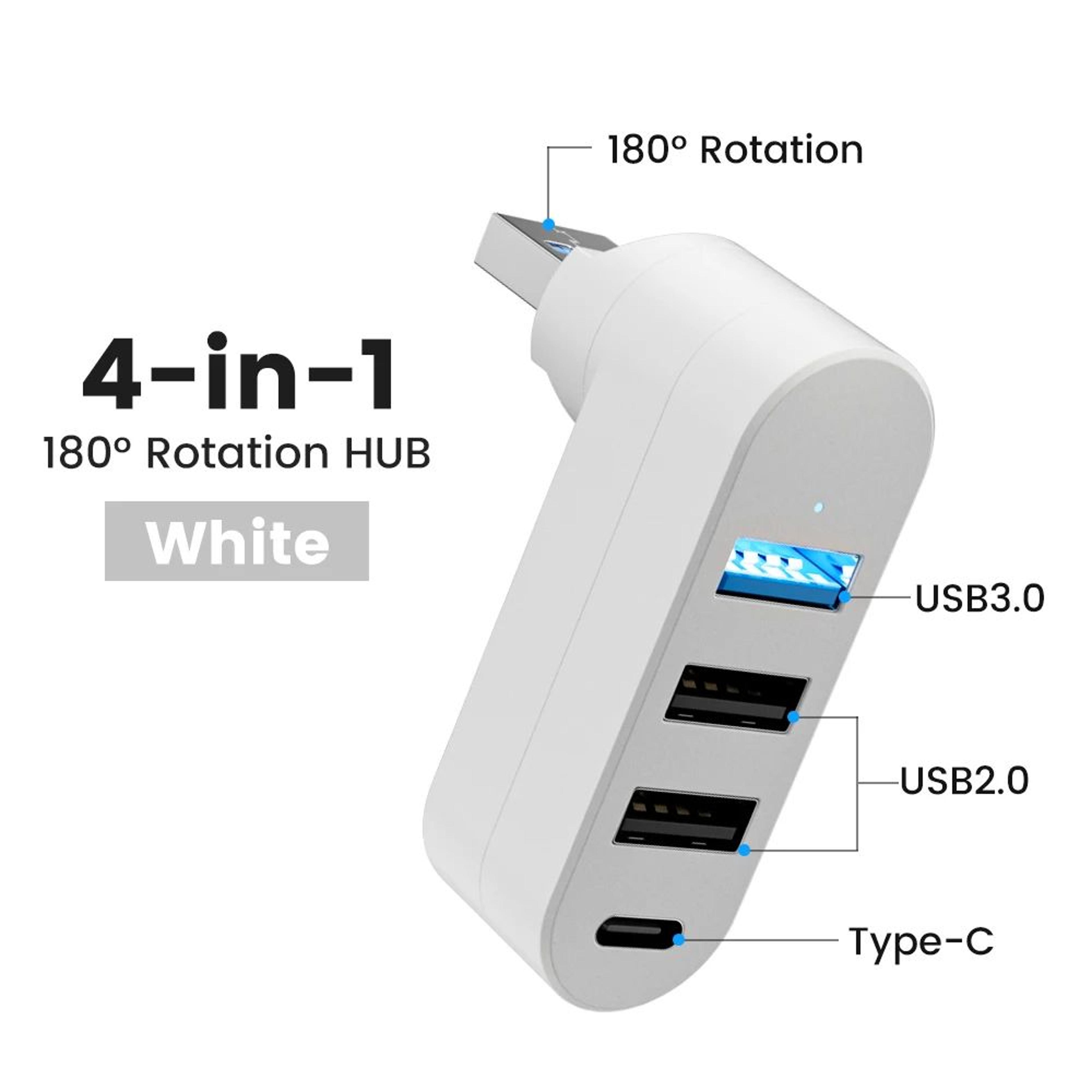 FlexiPort Rotatable USB 30 Hub  4Port TypeC  USB Splitter For Laptop And MacBook 5