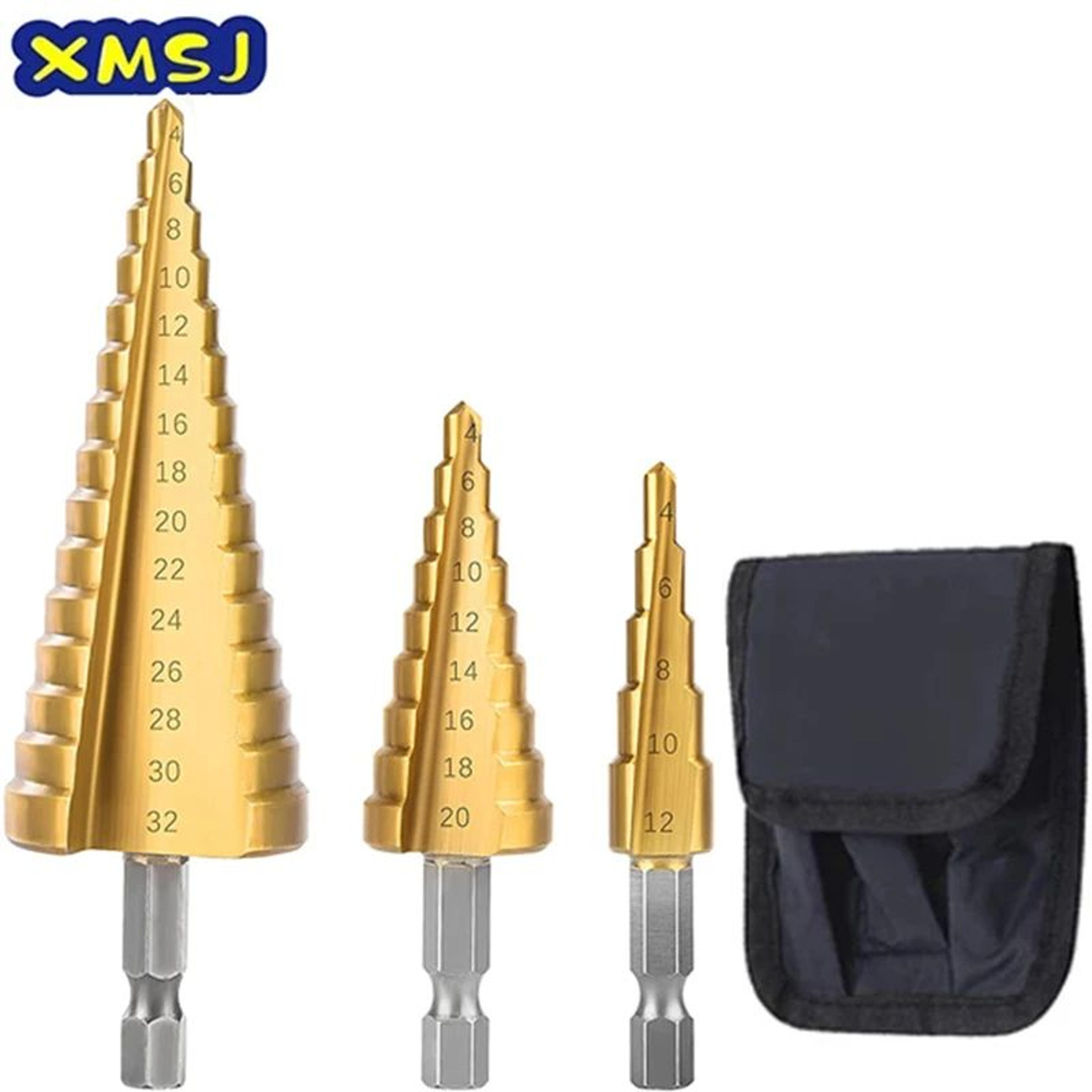 hss titanium coated step drill bit set for metal & wood (4–12 / 4–20 / 4–32mm)