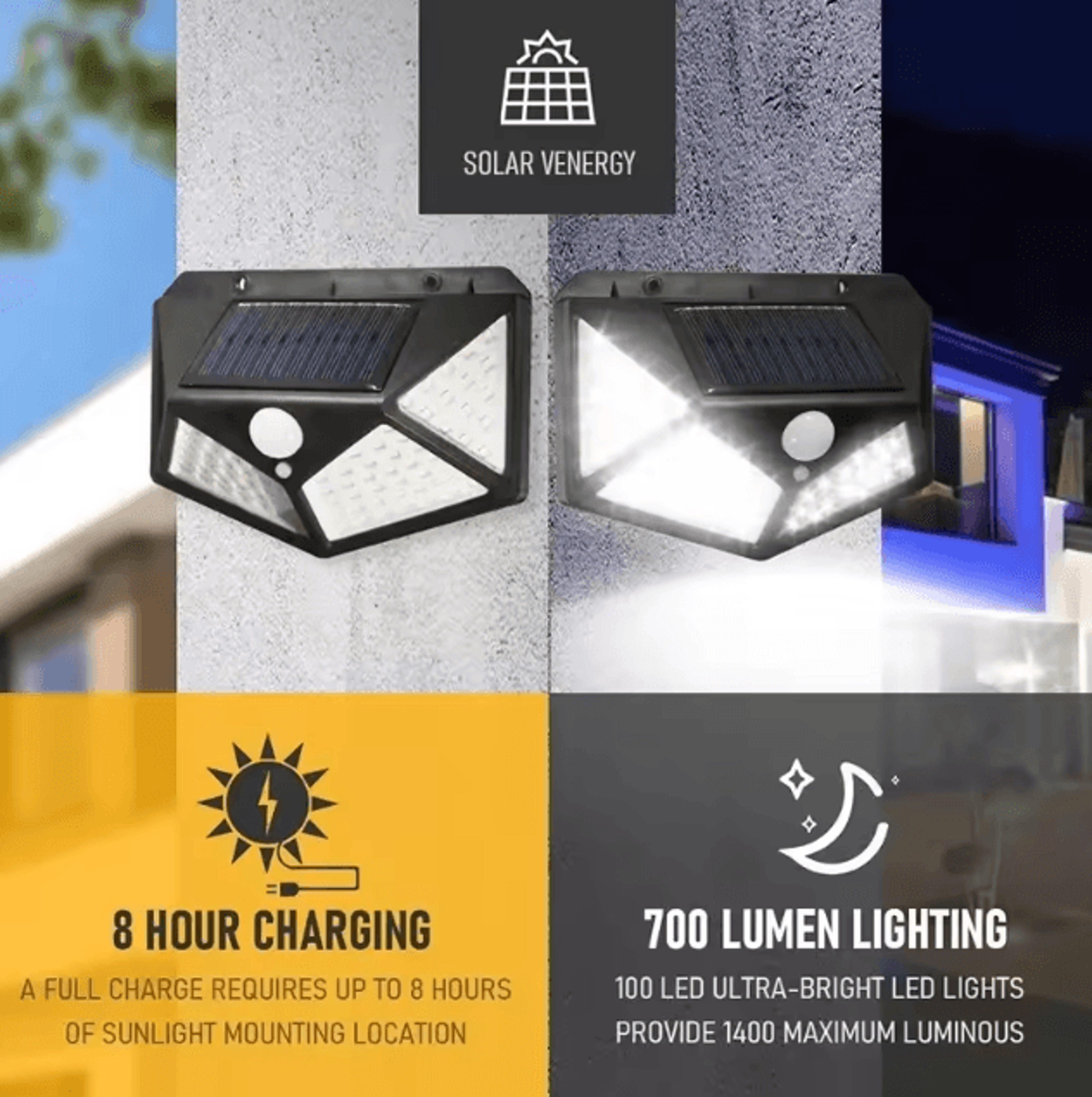 100 LED Solar Motion Sensor Wall Light  Waterproof Wireless Garden Security Lamp 1