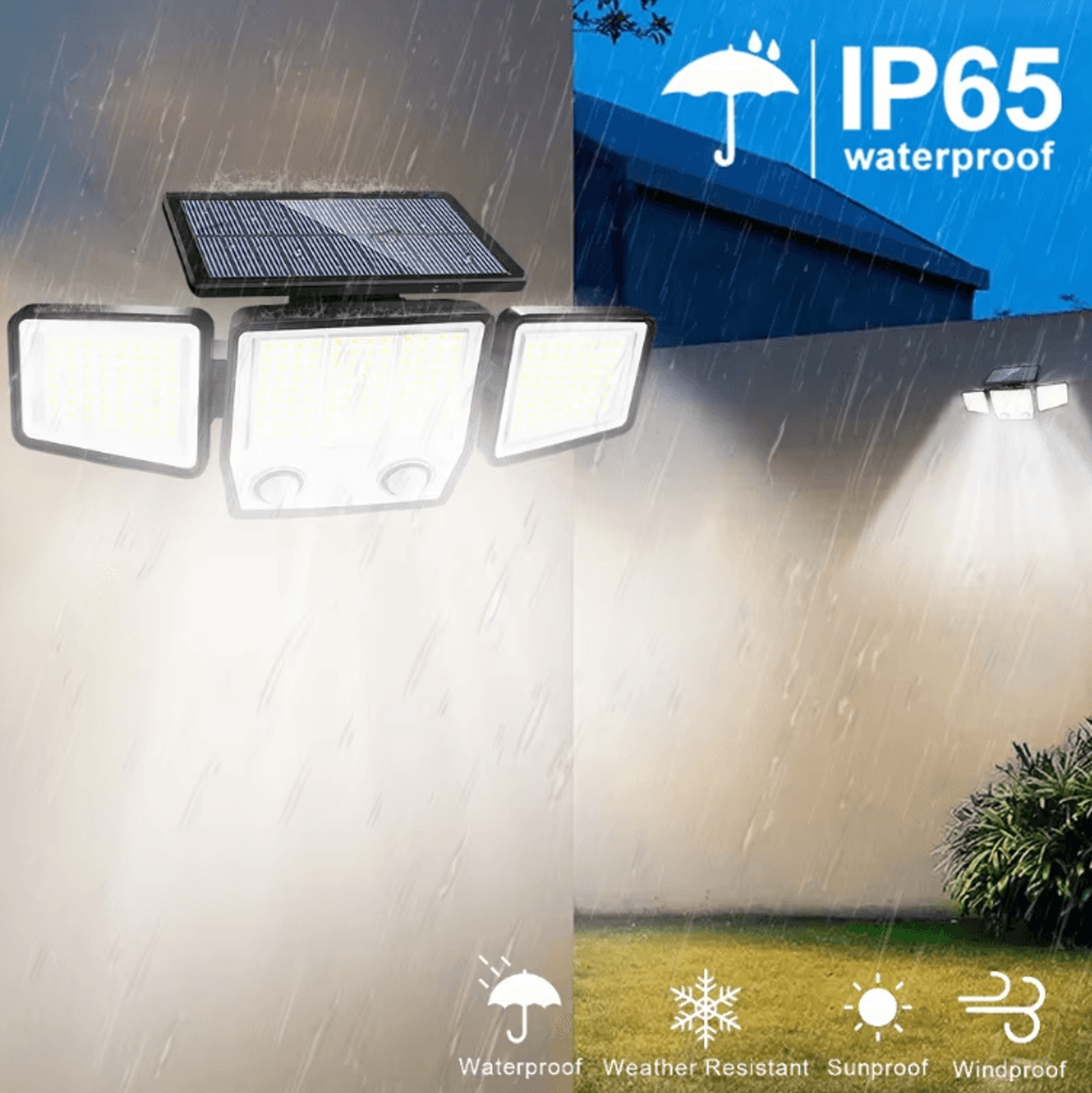 3Head Solar Motion Sensor Flood Light  236 LED Waterproof Outdoor Security Lamp 0