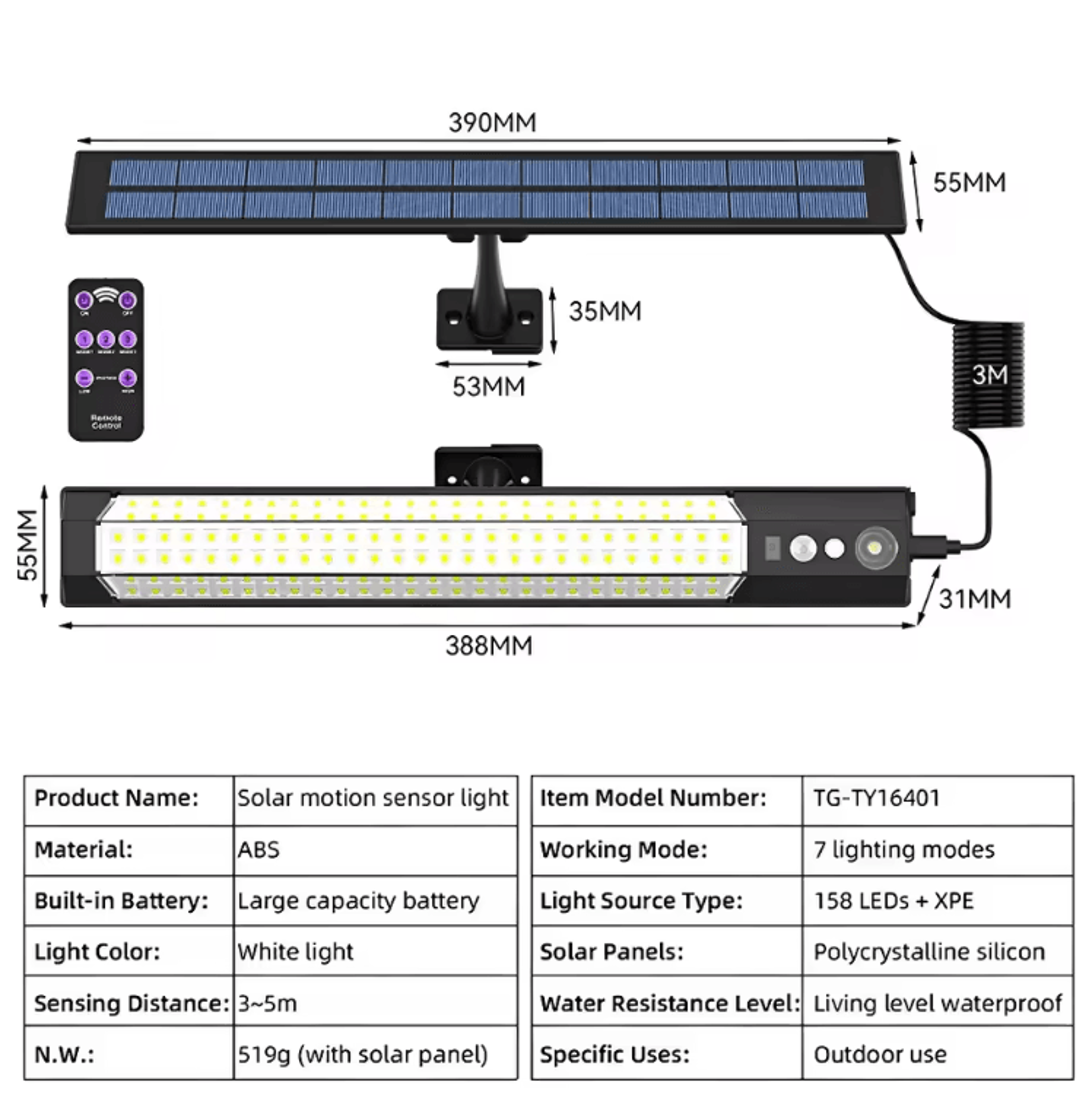 316158 LED Solar Motion Sensor Wall Light  Waterproof Outdoor Security Lamp 3