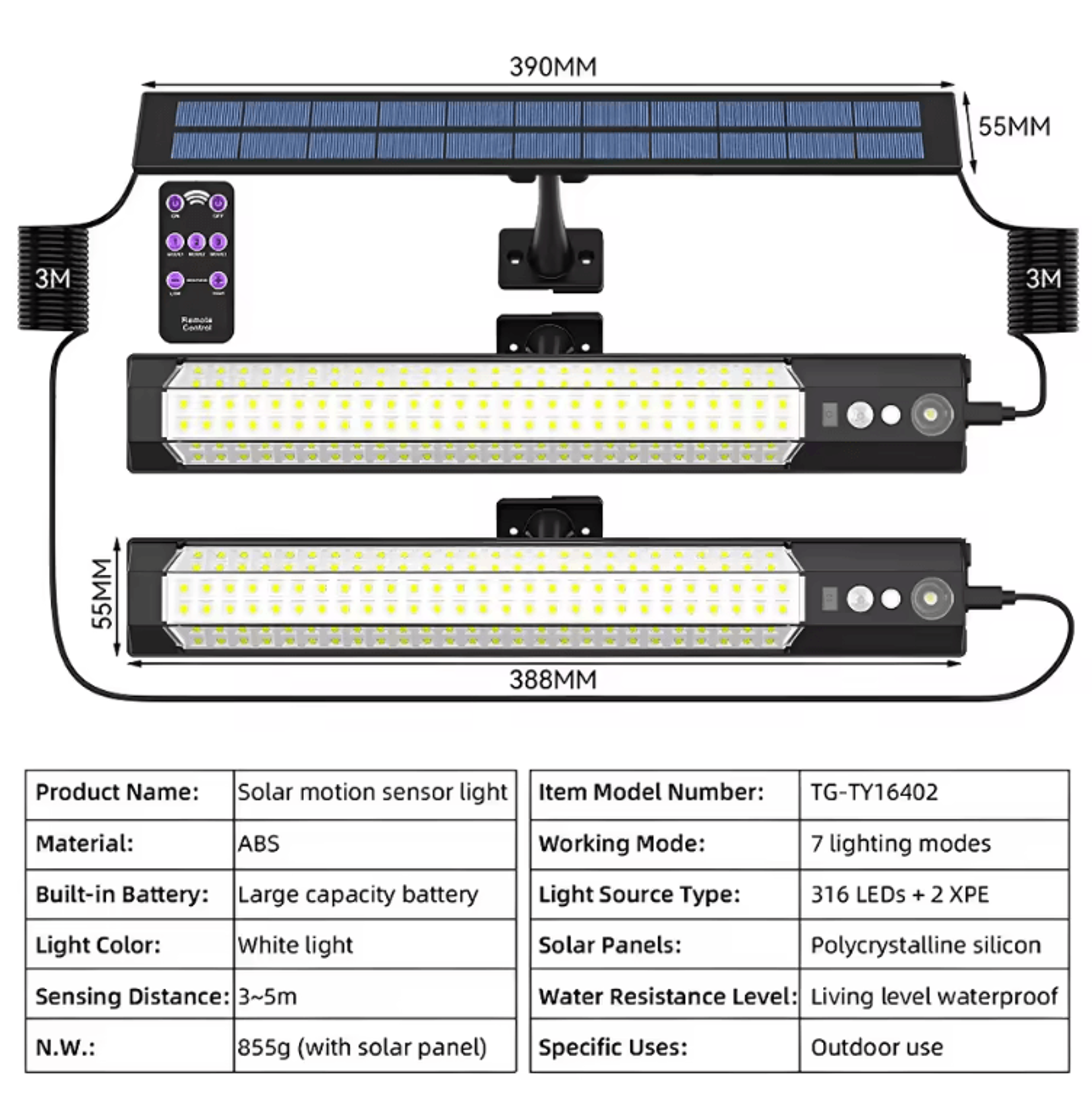 316158 LED Solar Motion Sensor Wall Light  Waterproof Outdoor Security Lamp 4
