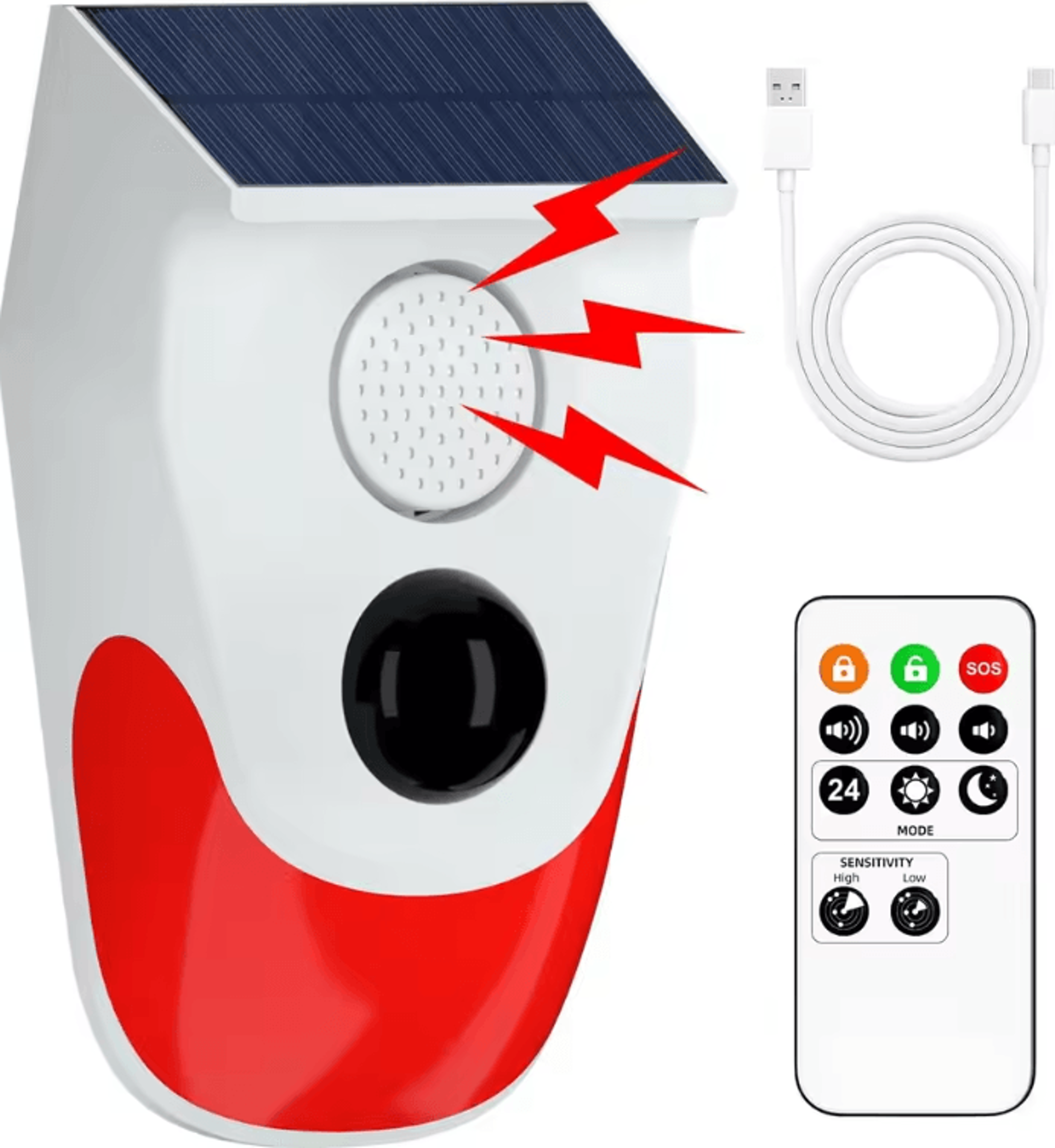 Solar Motion Sensor Outdoor Alarm  129dB Security Siren With Strobe Light IP67 Waterproof 4