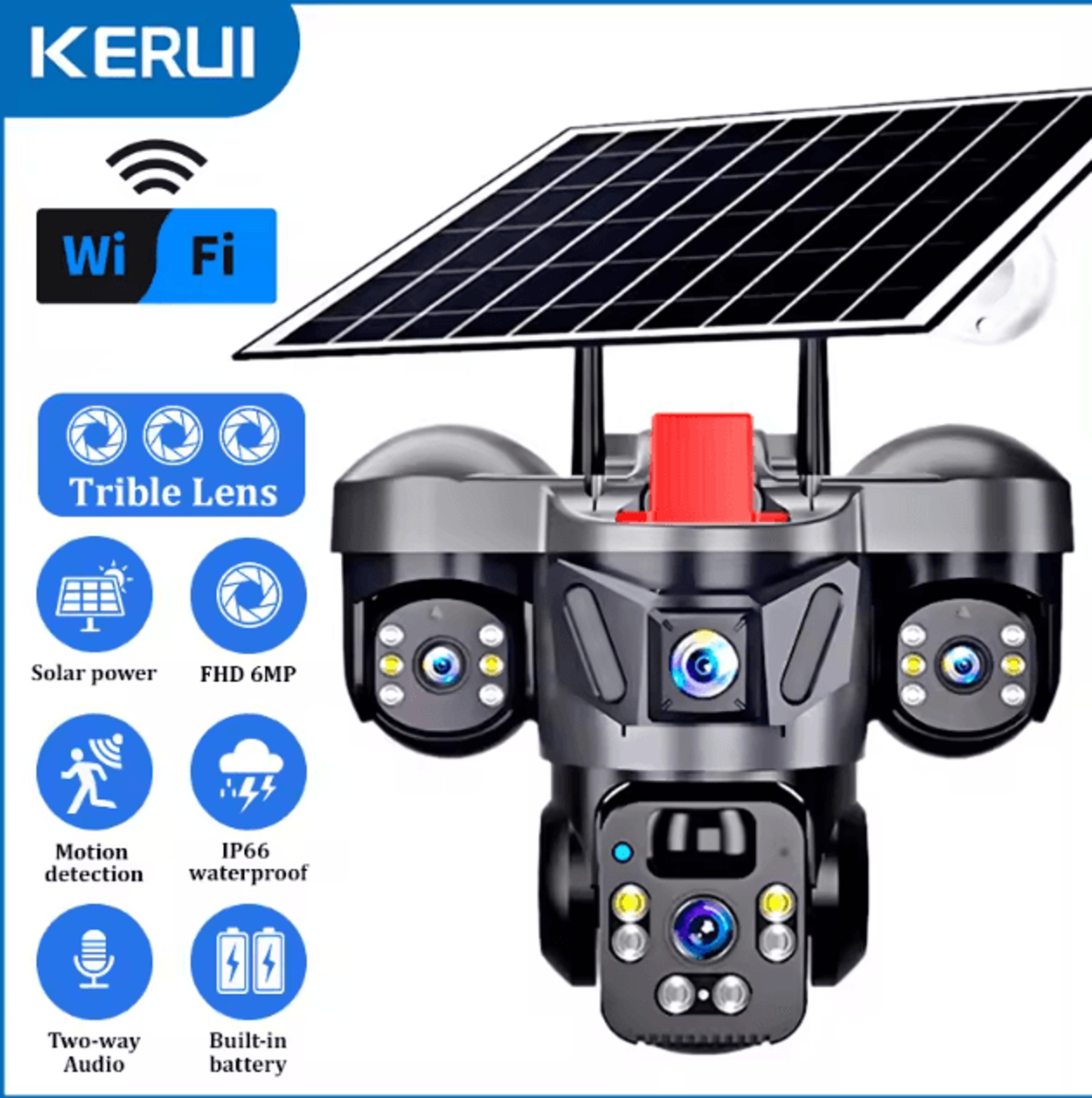 KERUI 6MP Solar 4G TripleLens PTZ Security Camera  Outdoor WiFi CCTV With AI Human Detection 3