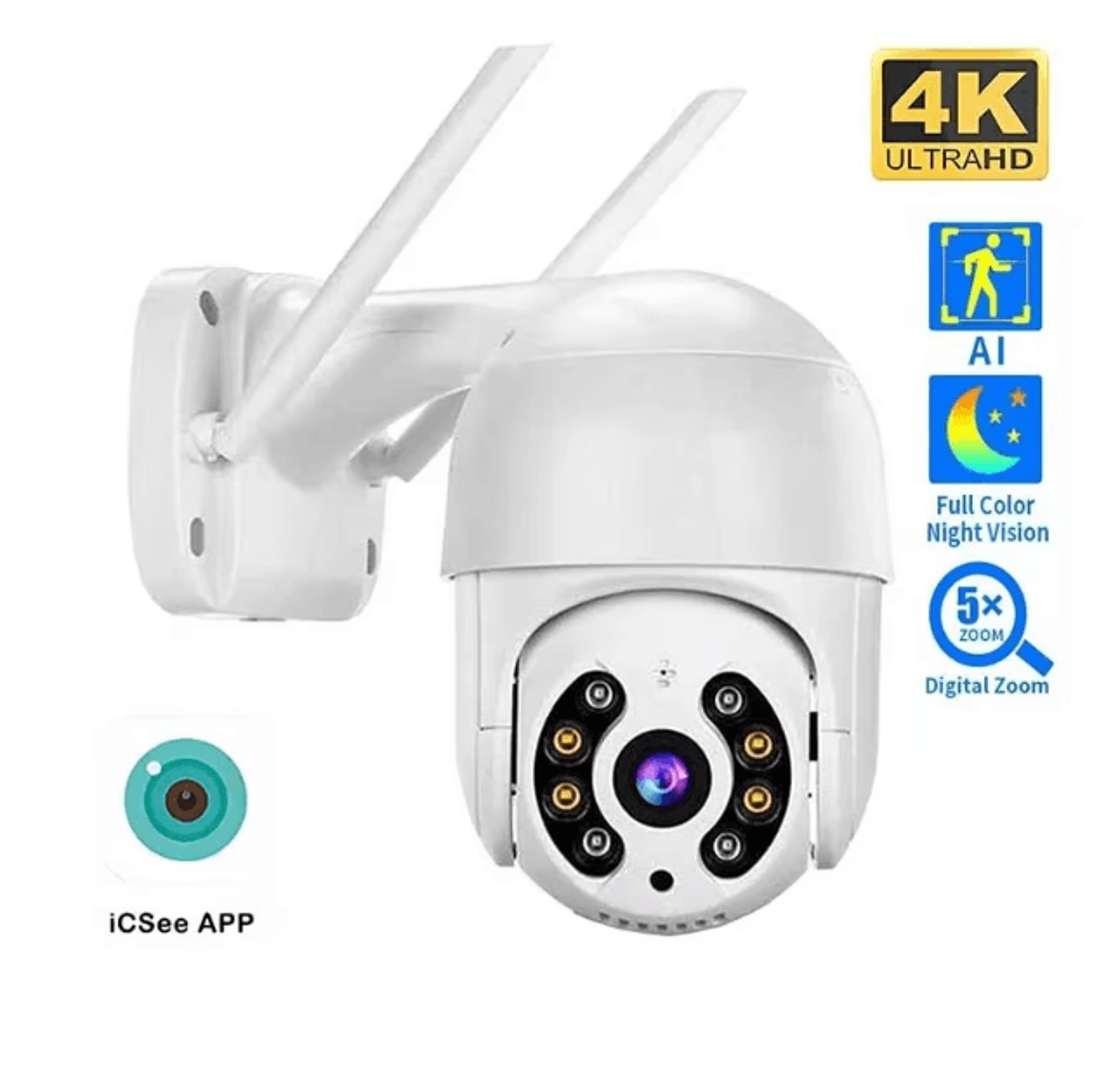 Smart 8MP 4K PTZ Security Camera With Auto Tracking WiFi Remote Monitoring  Color Night Vision 0
