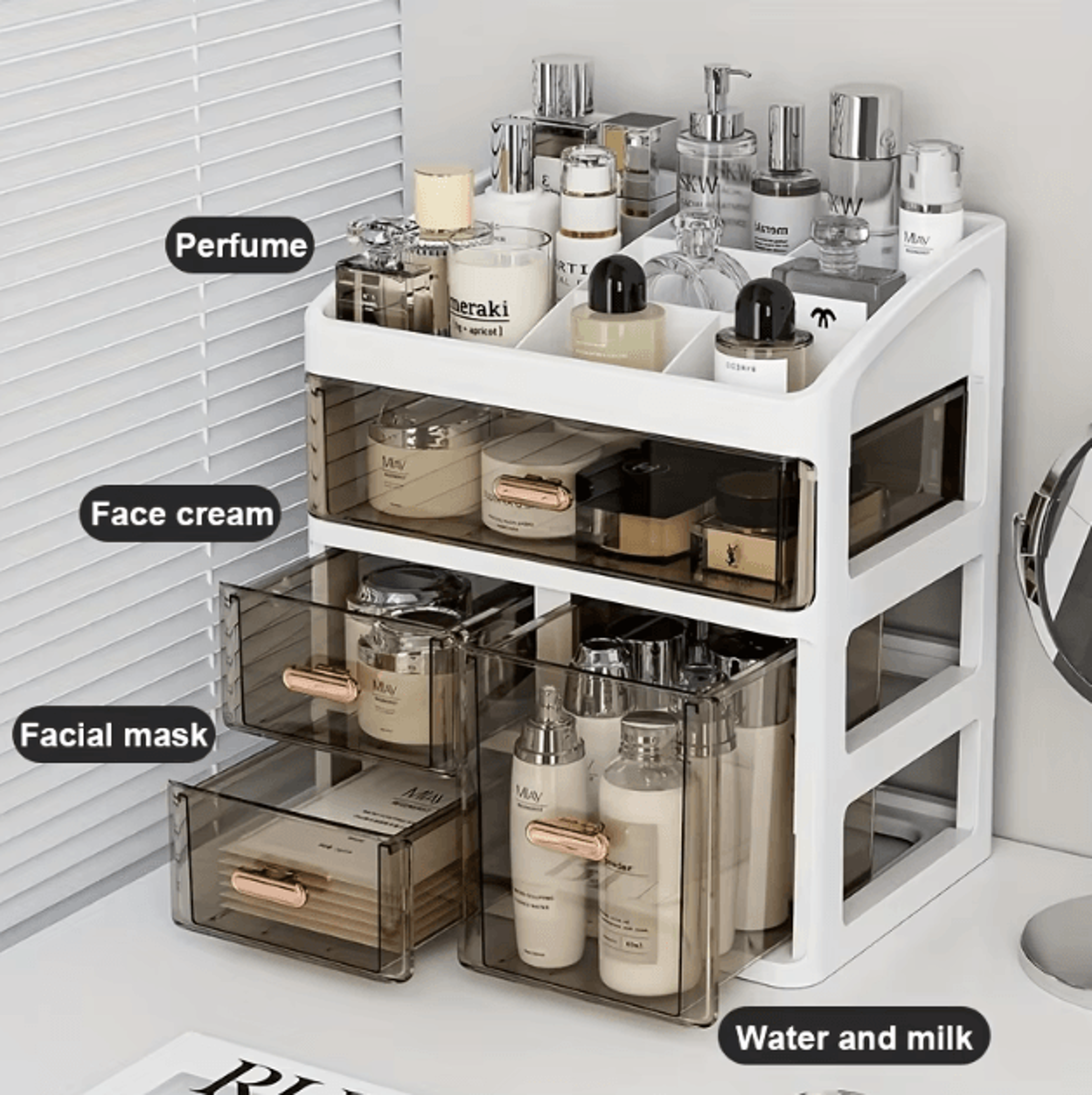 Large Capacity Cosmetic Storage Box With Drawers  DustProof Skincare Organizer For Vanity  Desktop 2