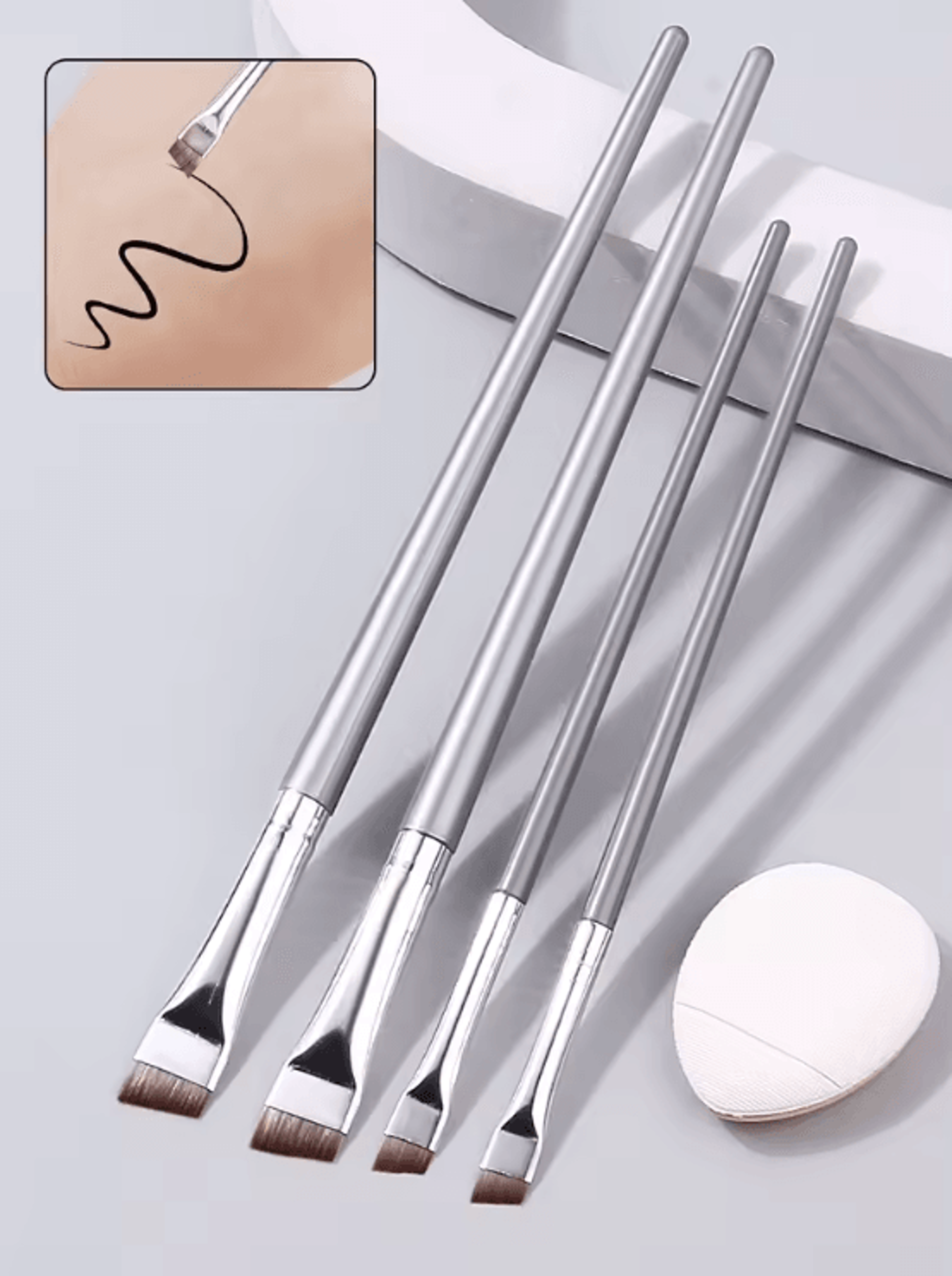 PrecisionPro 4 Piece Ultra Thin Eyeliner Brush Set With Mini Concealer Puff 4