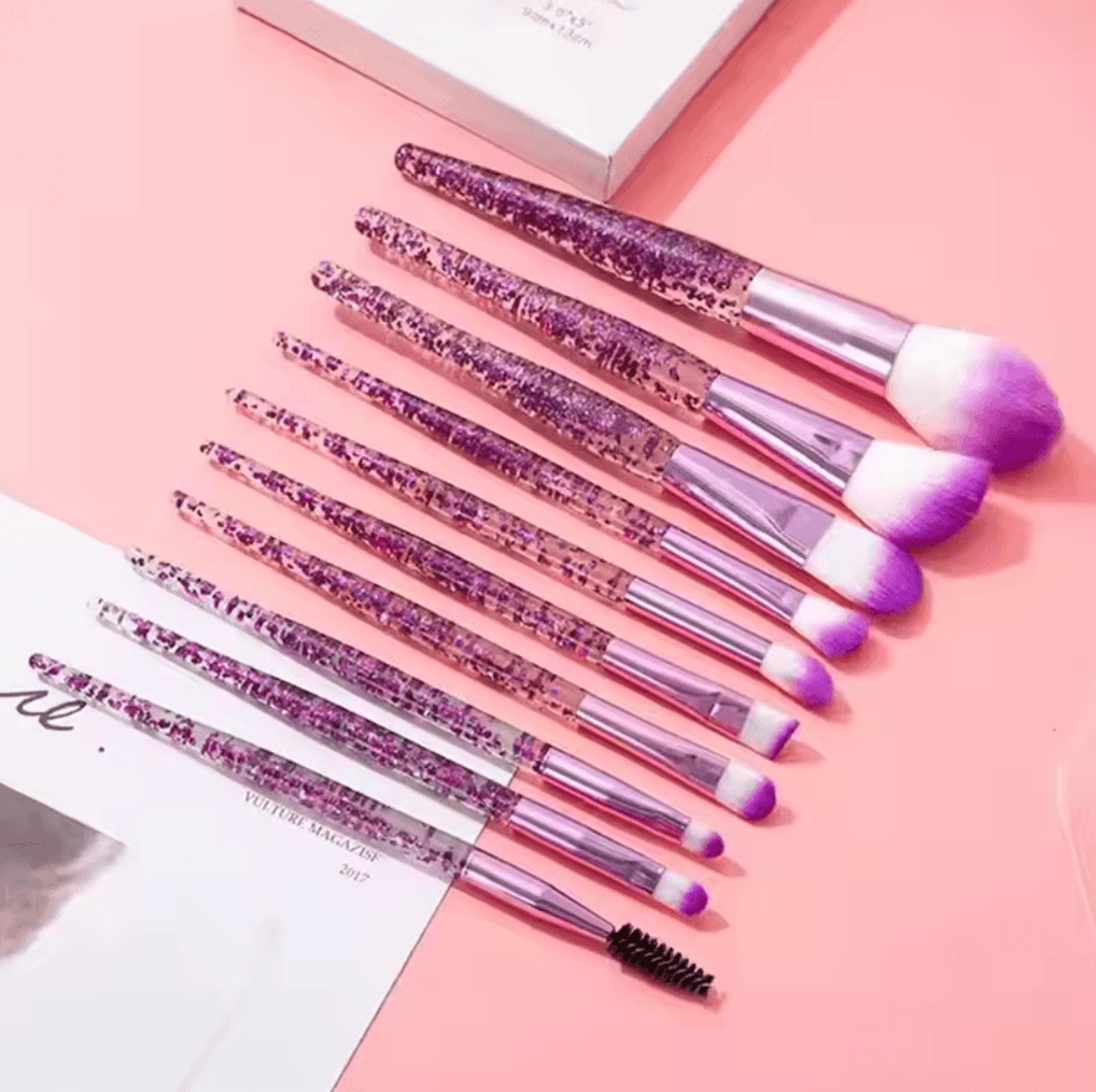 GlamCrystal 10 Piece Glitter Makeup Brush Set Professional Blending Kit 2