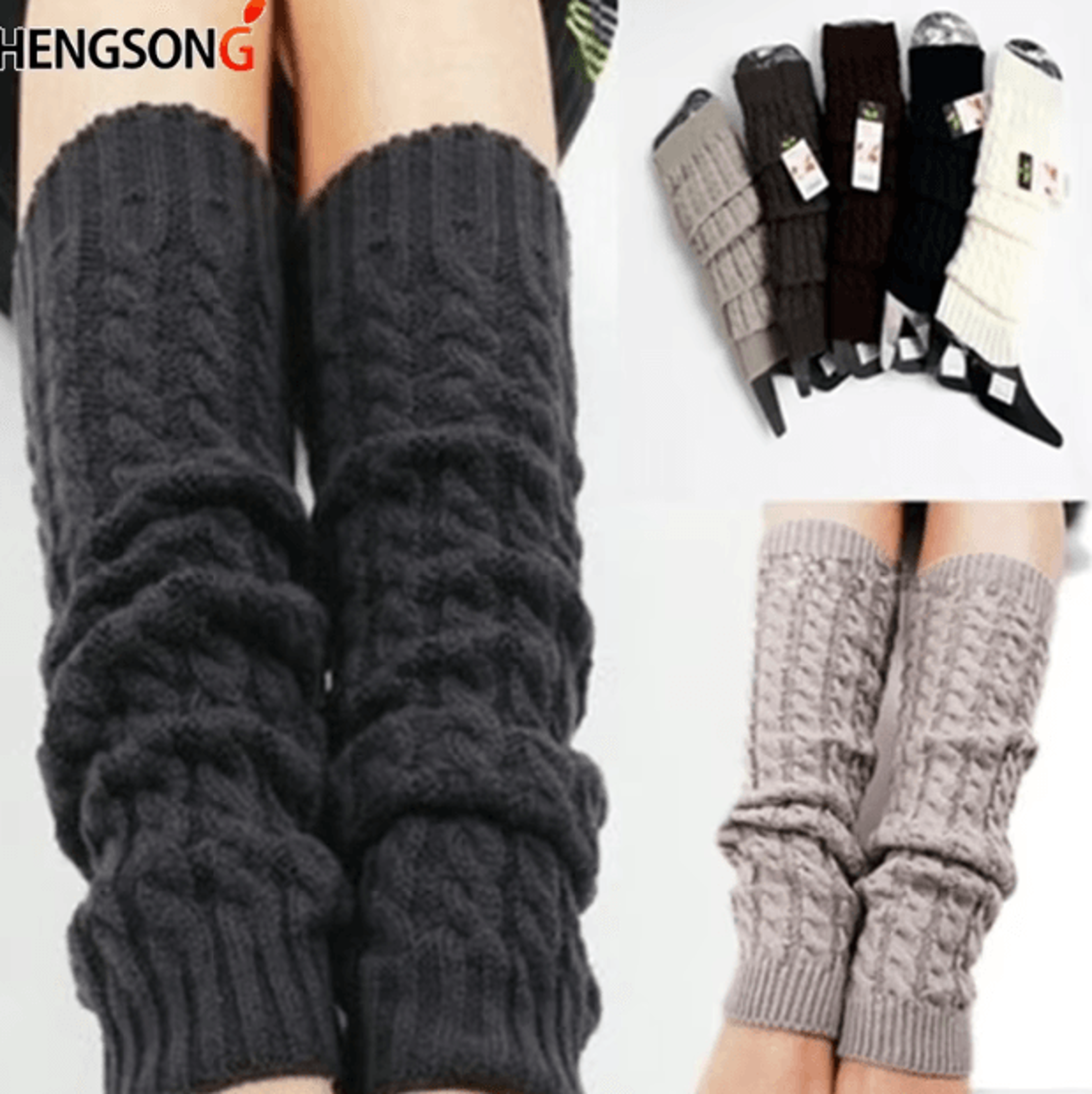 thermal knit leg warmers for women soft stretch knee-high winter boot socks
