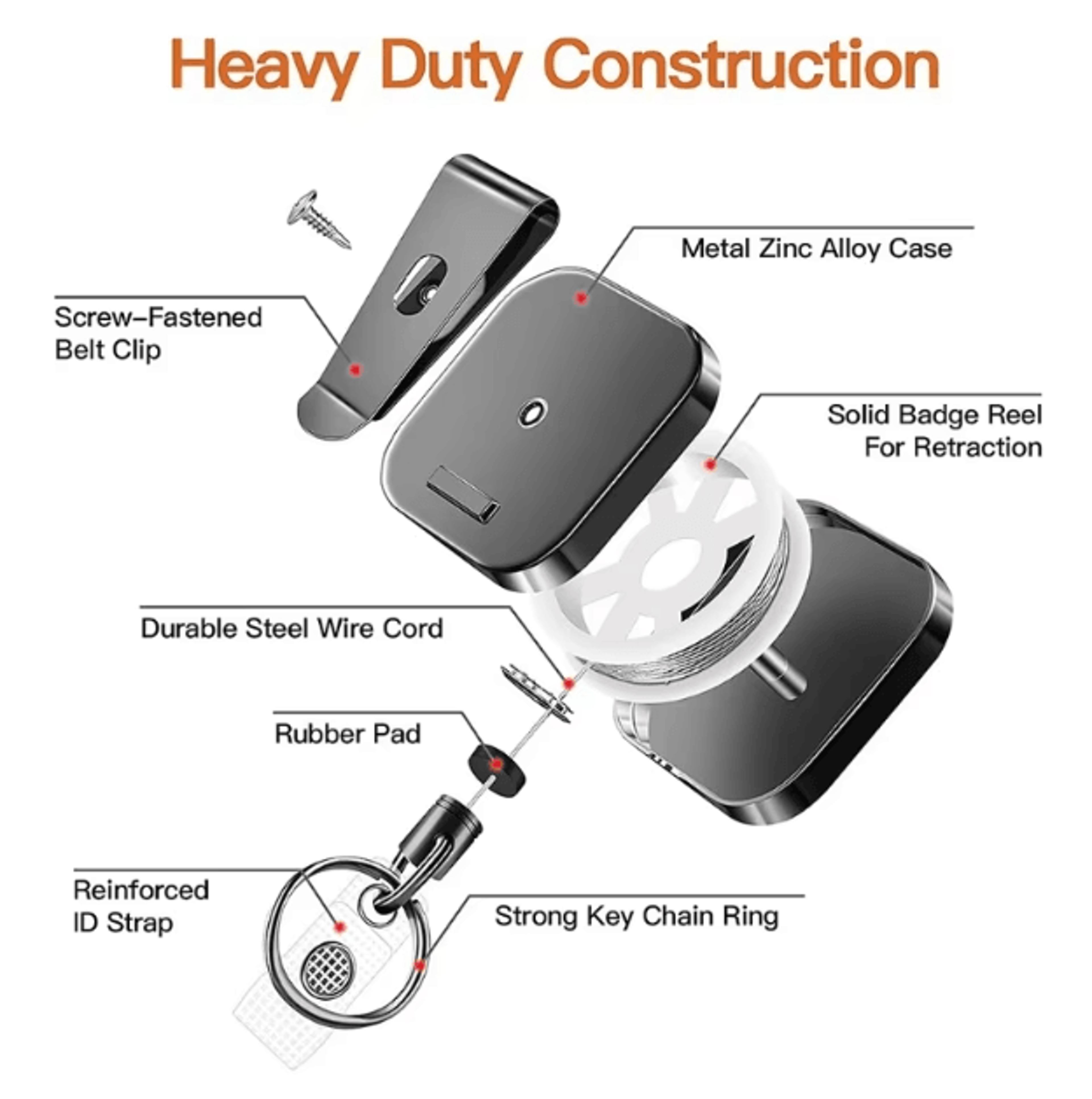 Retractable AntiLost Keychain With Easy Pull Buckle Durable Belt Clip Badge Reel 3