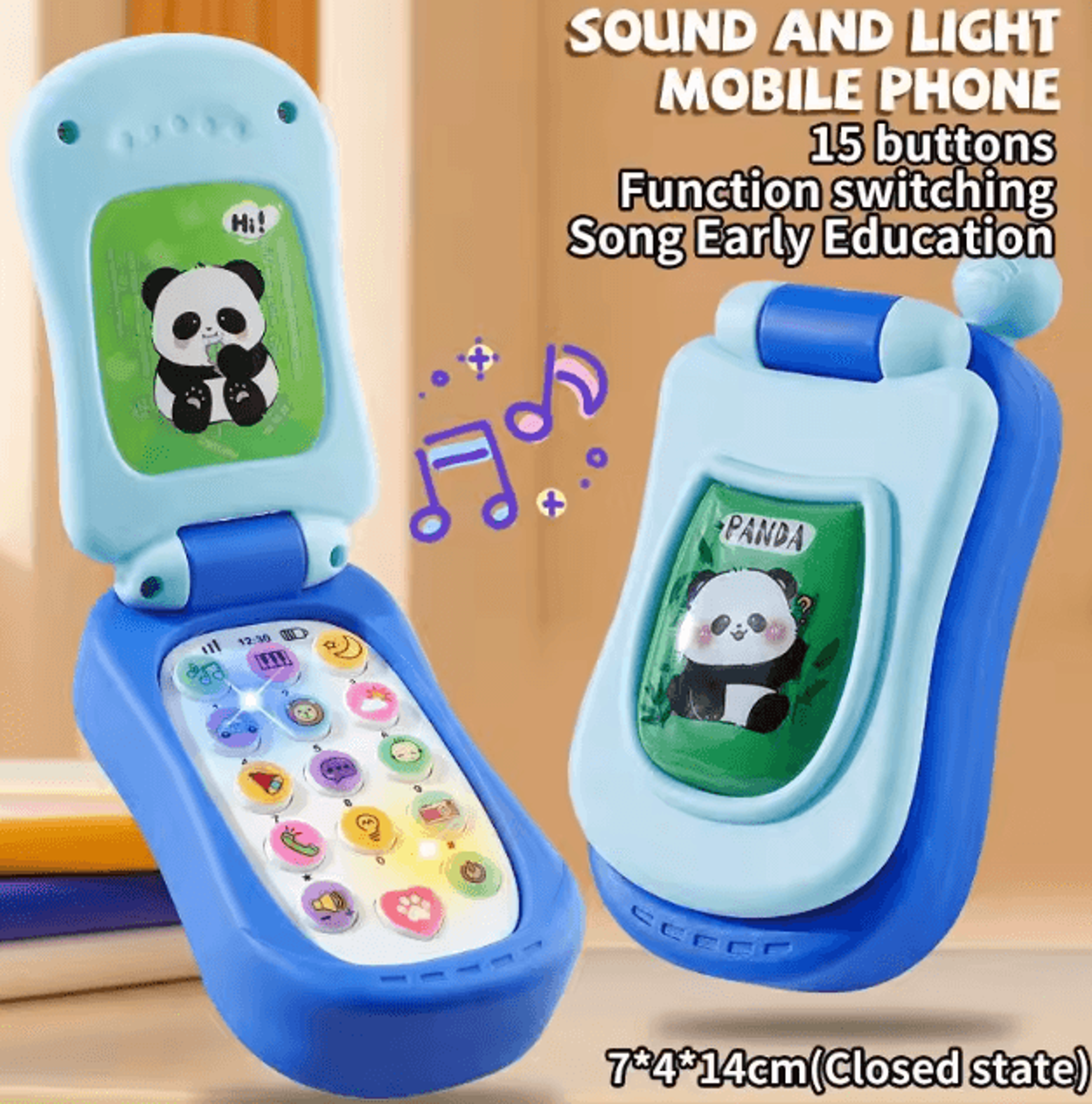 Cartoon Flip Phone Toy For Kids  Interactive Musical Learning Phone With Lights  Sounds 3