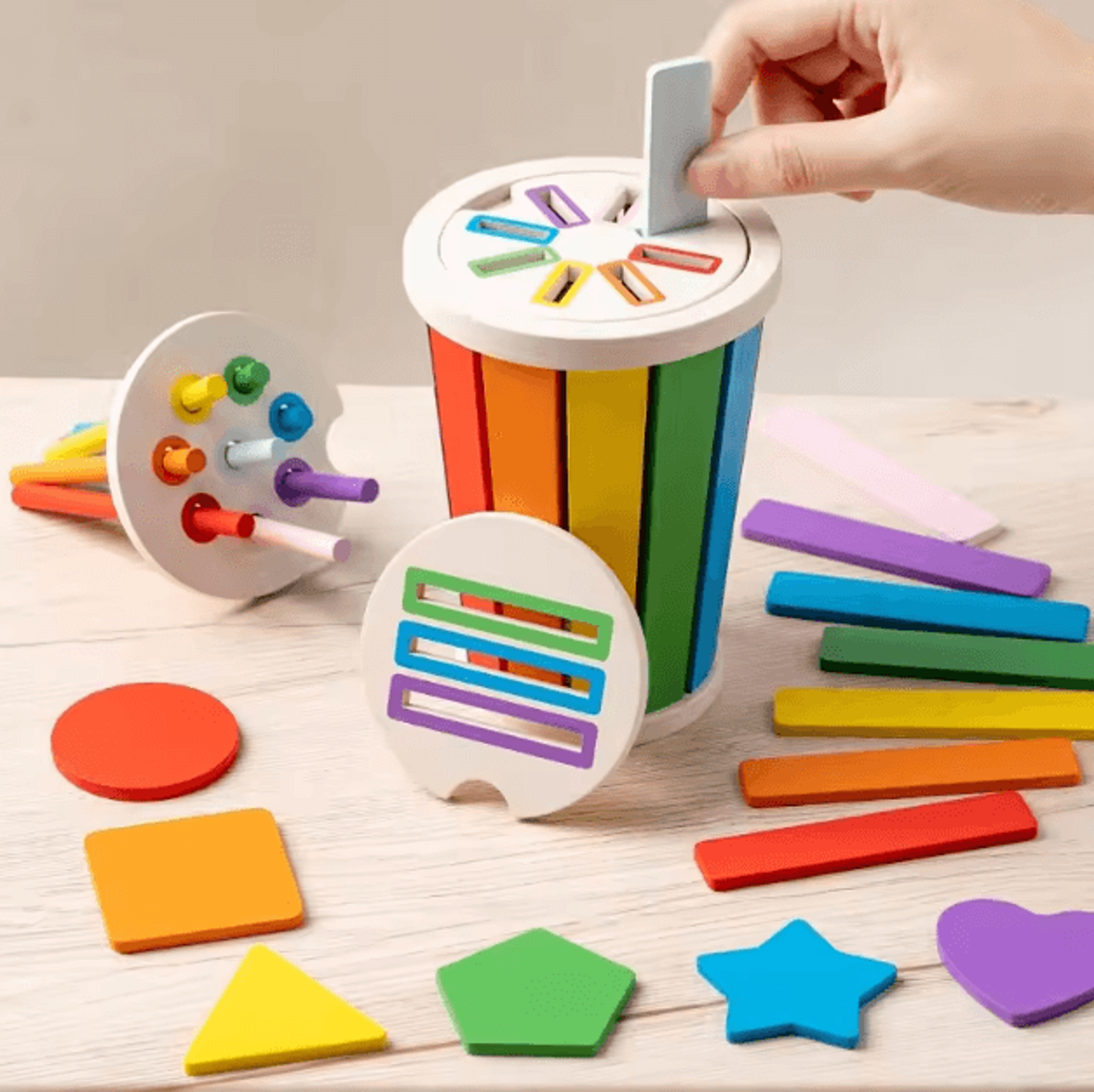 montessori wooden color & shape sorting toy – kids matching & fine motor learning game