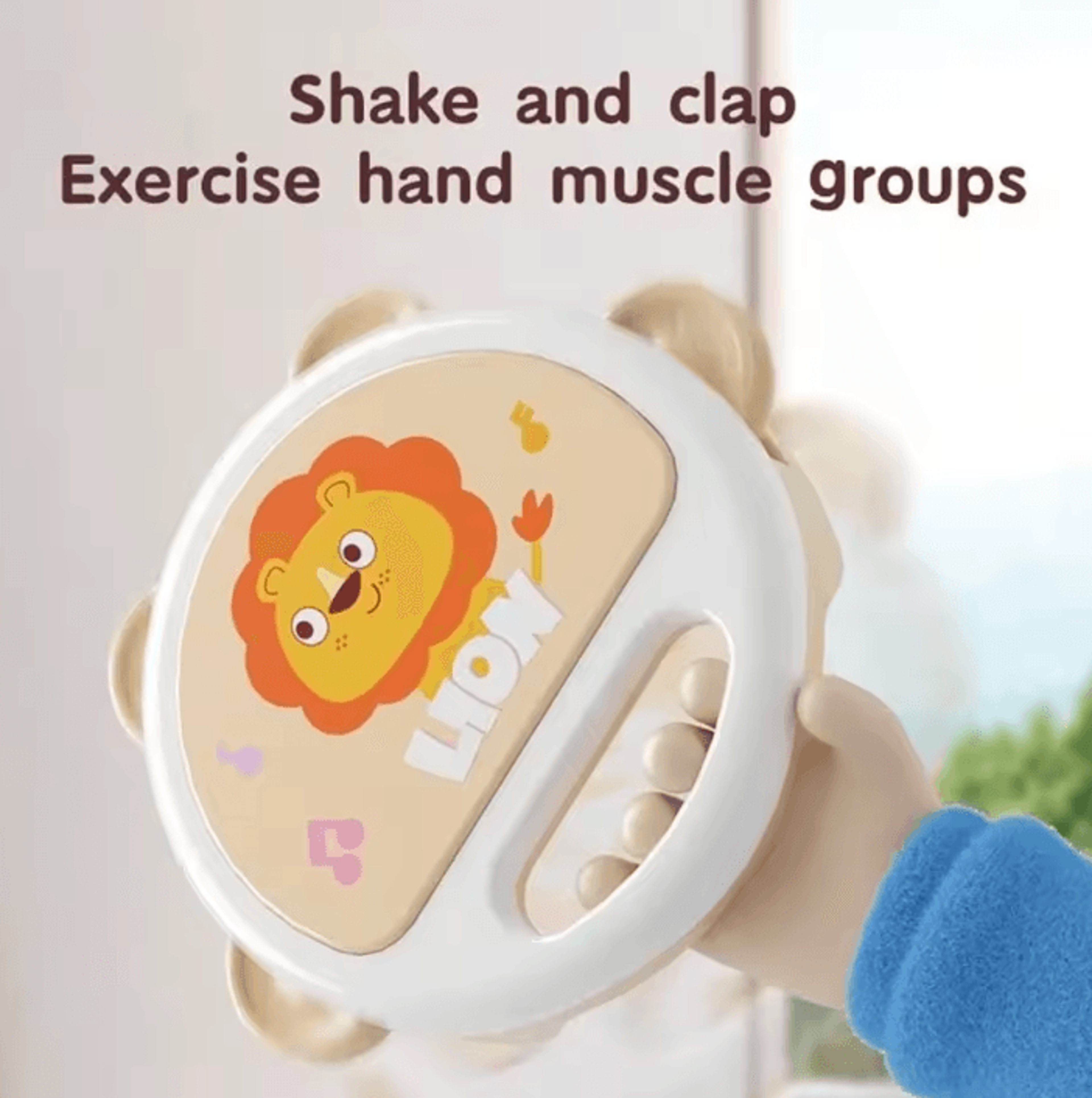 lion baby drum toy – montessori handheld musical rattle for sensory learning